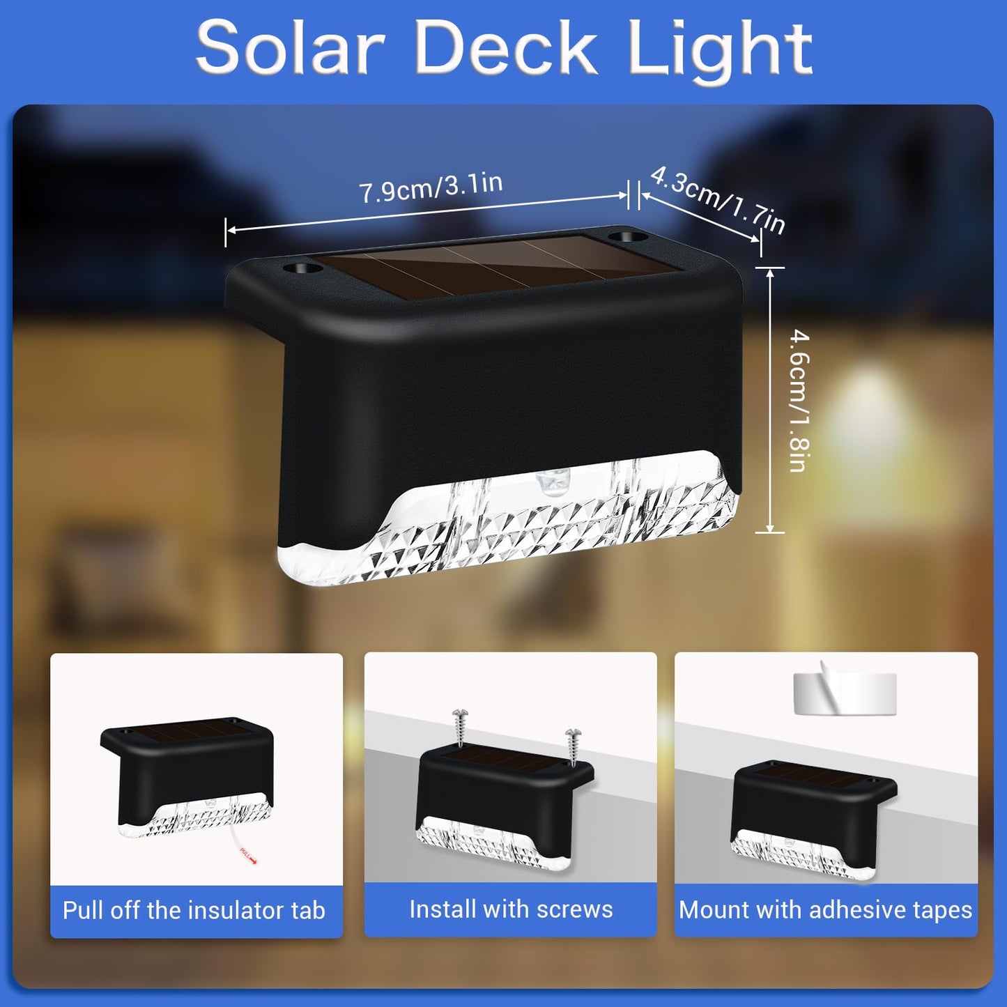 8 Pack Solar Deck Lights Outdoor, LED Solar Powered Decking Lights Waterproof Solar Step Lights Outdoor for Deck, Stair, Step, Railing, Fence, Wall, Patio, Garden (White Light)