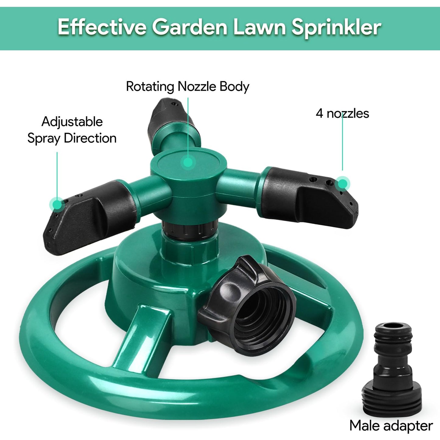HTLY SPR Garden Sprinkler, Automatic Lawn Sprinkler 360 Degree Rotating 3 Arms Adjustable Water Sprinkler System Large Coverage for Garden Plants Lawn Watering Lawn Irrigation