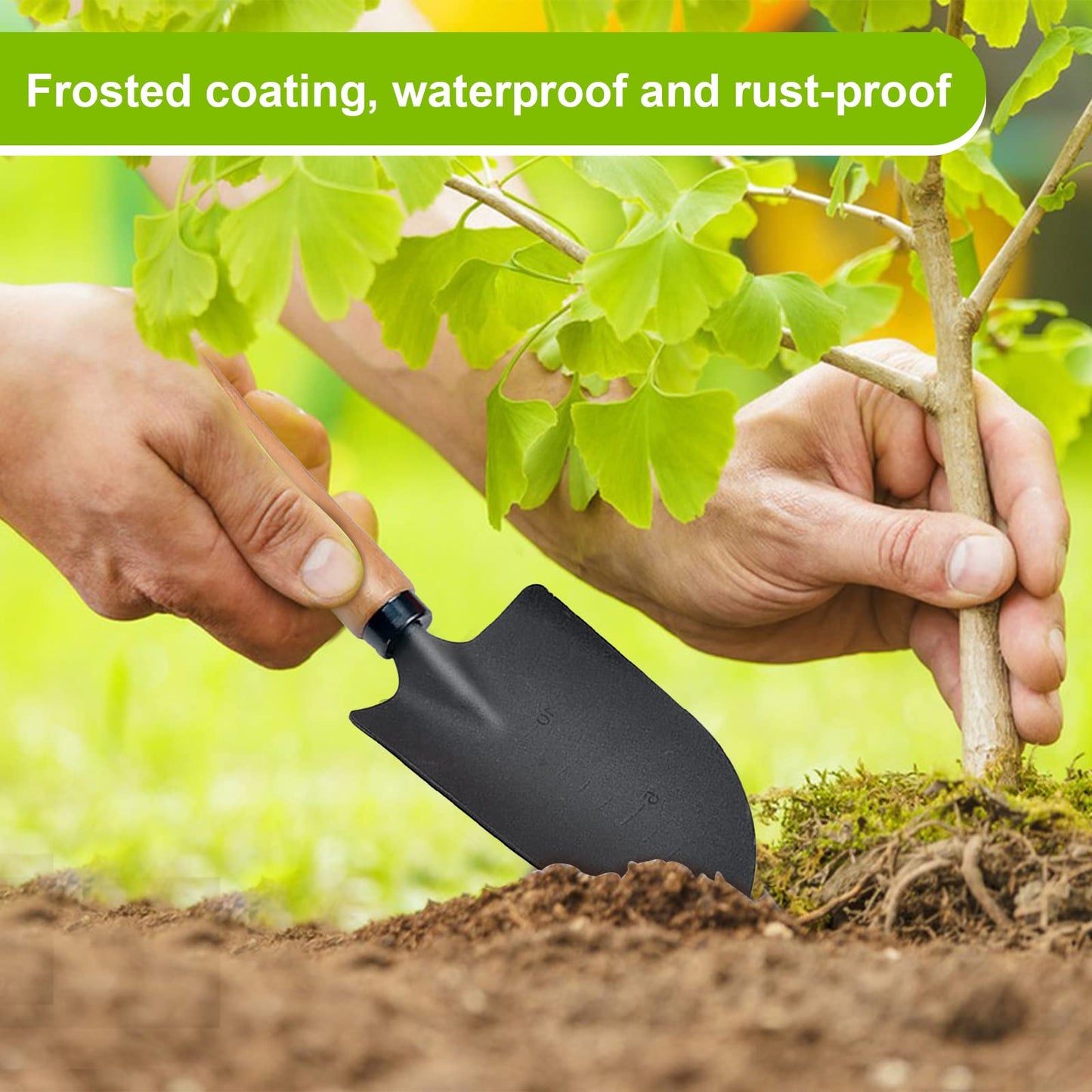 Jetisva Hand Garden Trowel Carbon Steel Small Shovel Angled Bend-Proof Digging Garden Spade with Measuring Depth Mark Heavy Duty Garden Shovel Metal Detecting for Gardening Transplanting Planting Soil