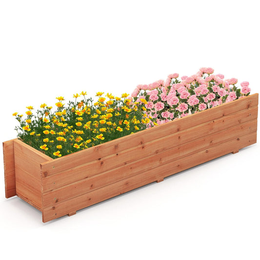 GiantexUK Wooden Garden Planter, Rectangular Raised Bed Flower Pot with 2/4 Drainage Holes, Indoor Outdoor Elevated Planter Boxes Container for Plants Herbs Fruits Vegetables (112x26x25cm, 2 Holes)