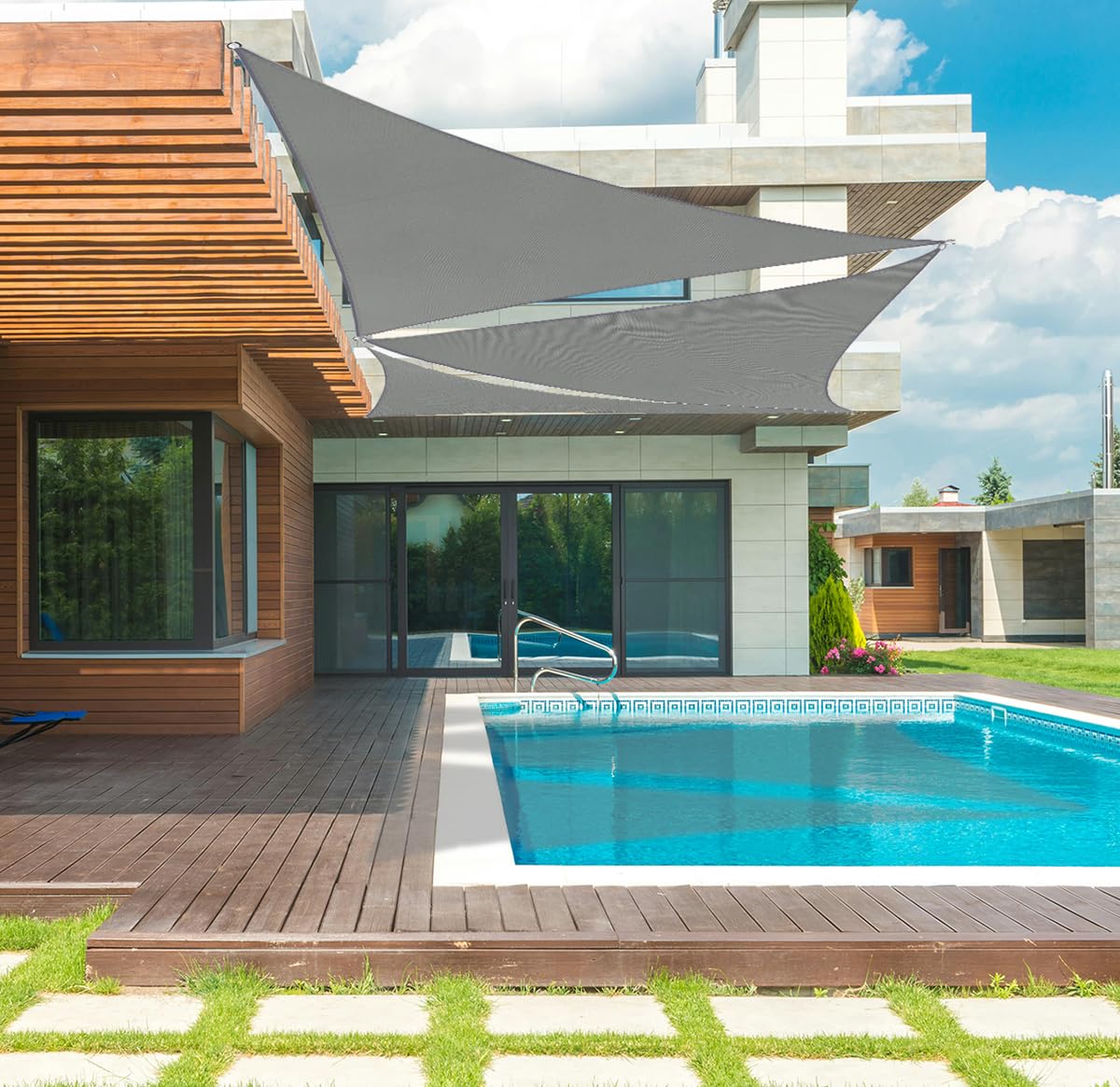 Triangle Sun Sail Shade Waterproof, 3mX3mX4m Grey Garden Sail Right Angle Garden Canopy with 4 Sizes Optional, 3 Ropes, UV Block, Patio Sunshade Sunscreen Awnings Hot Tub Shelter for Outdoor