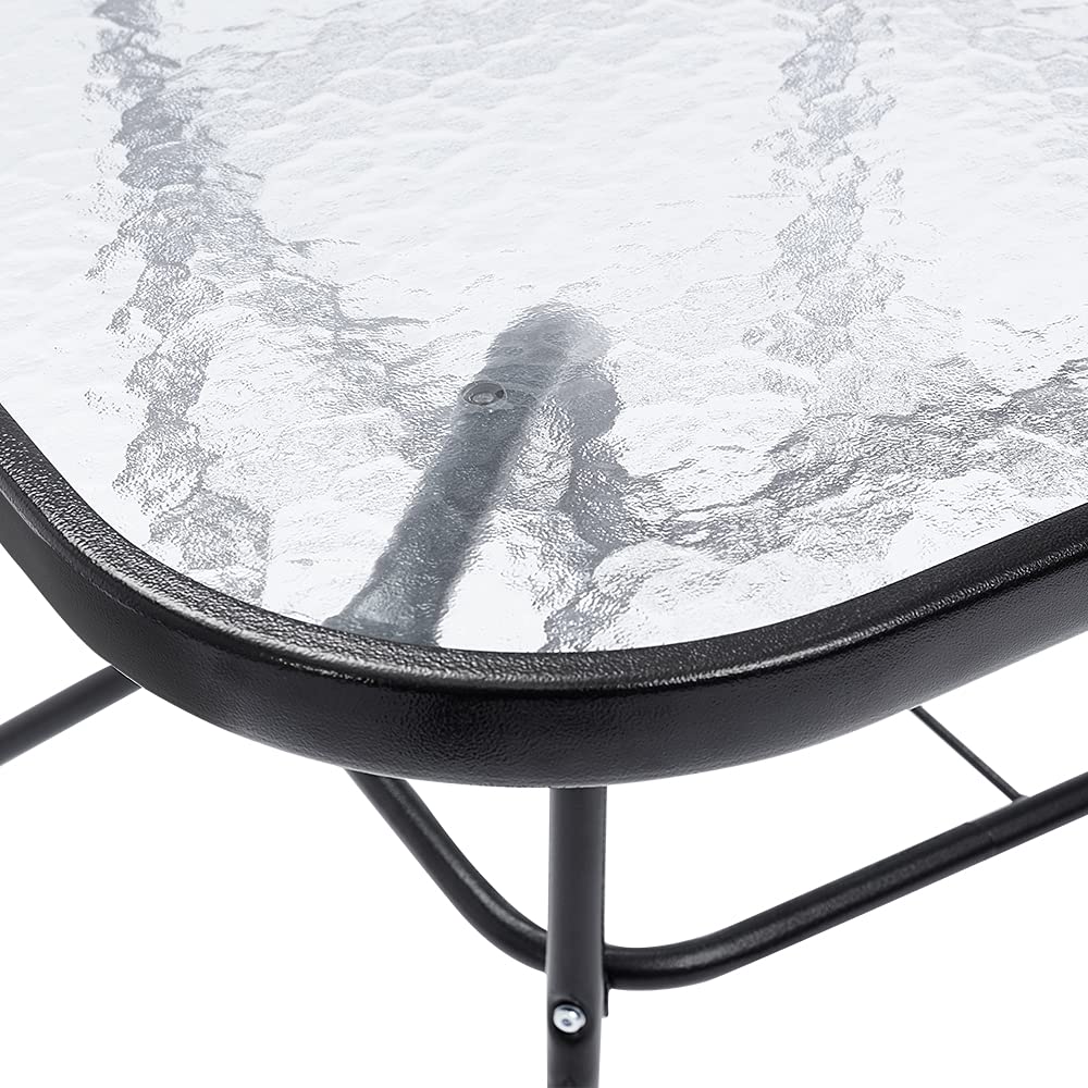 Panana 80cm Square Garden Dining Table with Parasol Hole, Outdoor Coffee Table with Tempered Glass Tabletop, Metal Frame for Backyard, Patio, Balcony