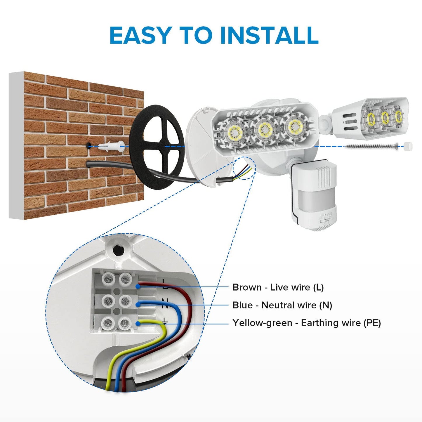 SANSI 27W LED Security Lights Outdoor Motion Sensor, 2700LM 5000K IP65 Waterproof Adjustable Dual Head LED Floodlight with PIR Sensor, 180° Detection Angle, 50Ft Detection Range (Mains Powered)