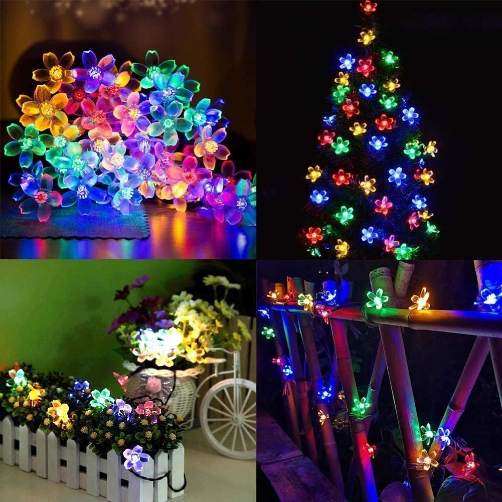 Solar String Lights Garden, 23ft 8 Modes 50 LED Blossom Solar Powered Fairy Lights Waterproof Outdoor Flower String Lights for Patio, Yard, Tree, Home, Lawn, Wedding, Party Decorations (Multi Colour)