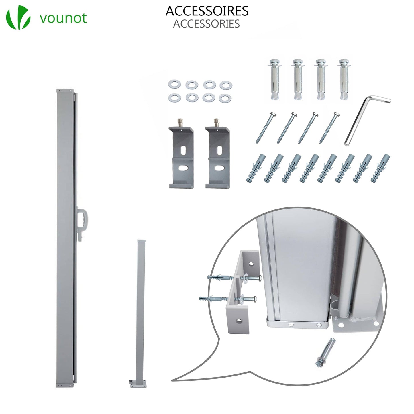 VOUNOT Side Awning Retractable, Outdoor Privacy Screen for Garden, Balcony, Terrace, 140 x 300 cm, Grey