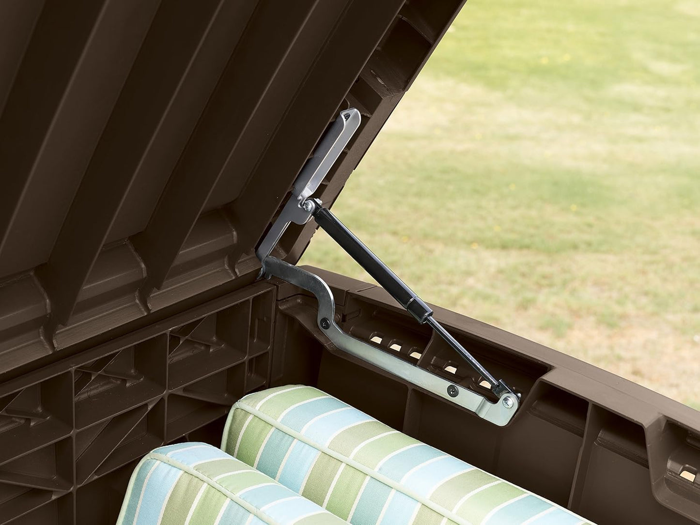 Keter Borneo 416L Outdoor 60% recycled Garden Furniture Storage Box Brown Rattan Effect | Fade Free | All Weather Resistant | Safe and Secure | Zero Maintenance | 2 year Warranty