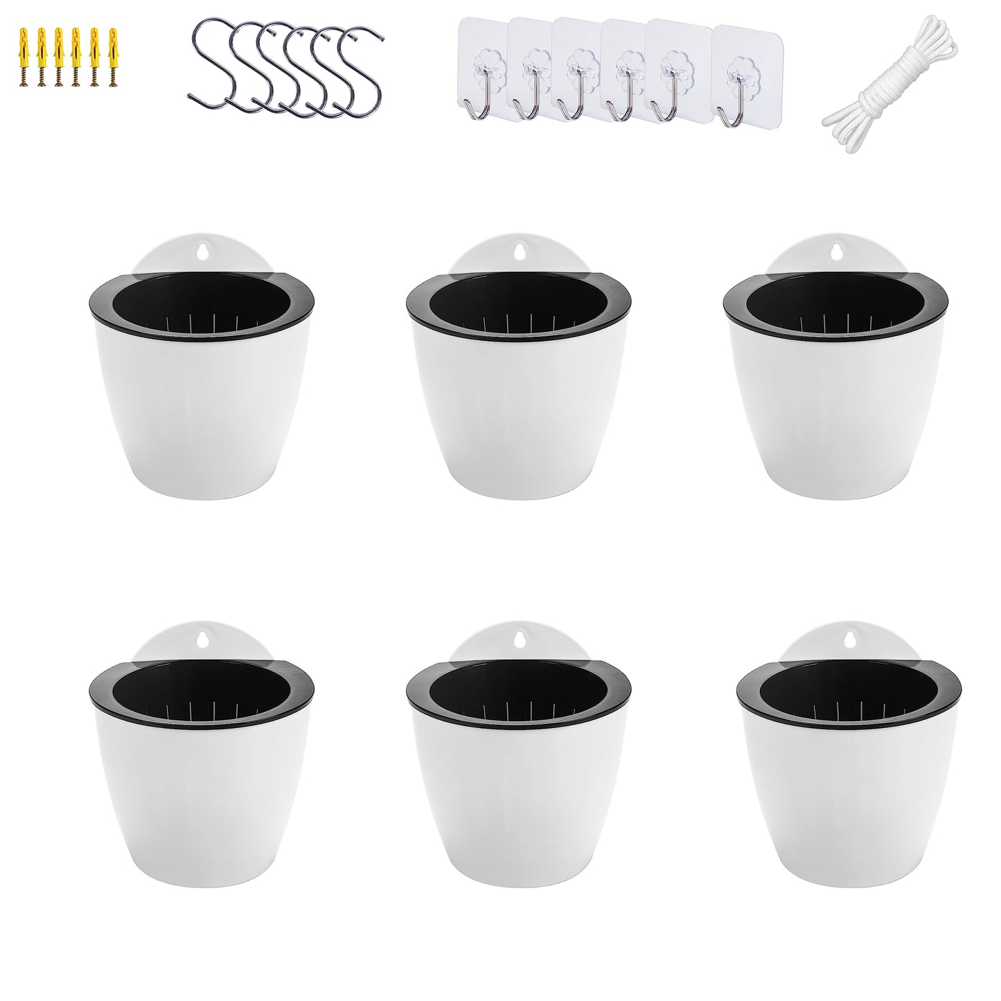 ORIMERC 6 Pack Self Watering Plant Pots Wall Hanging Basket Over Fence Planters Vertical Garden Hang Plastic Container Indoor Outdoor for Plants Flowers Succulent Living Herbs Holder White Large
