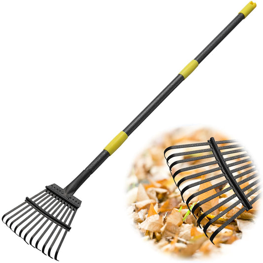 Garden Leaf Rake 6 FT, 21 cm Width, 182 cm Long Heavy Duty Adjustable Steel Handle Shrub Rake for Collecting Debris in Flower Bed, Lawn, Yard