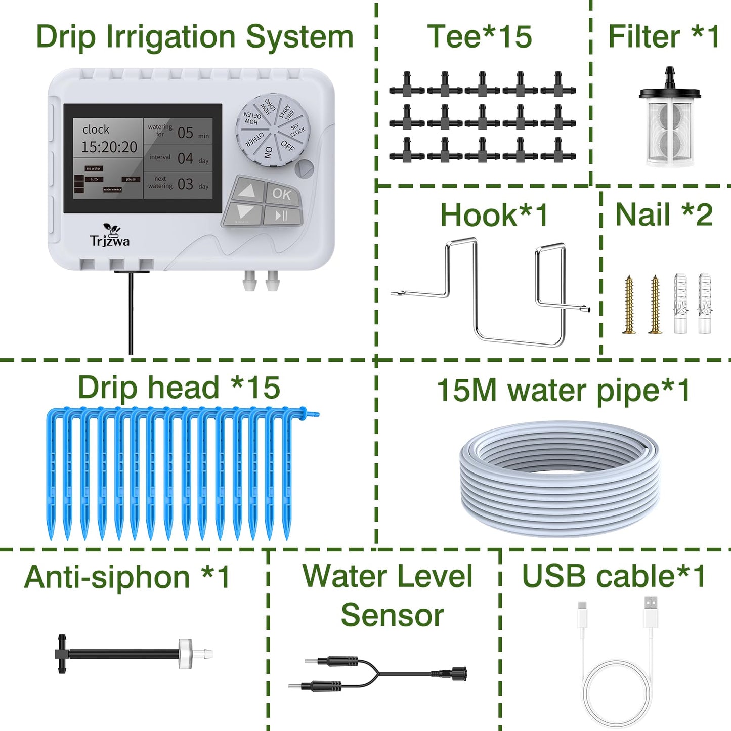 TRJZWA Automatic Watering System Indoor DIY Newest Indoor USB Irrigation System Kit with Multiple Combinations of Automatic Watering Programs, Suitable for Balcony/Indoor/Greenhouse