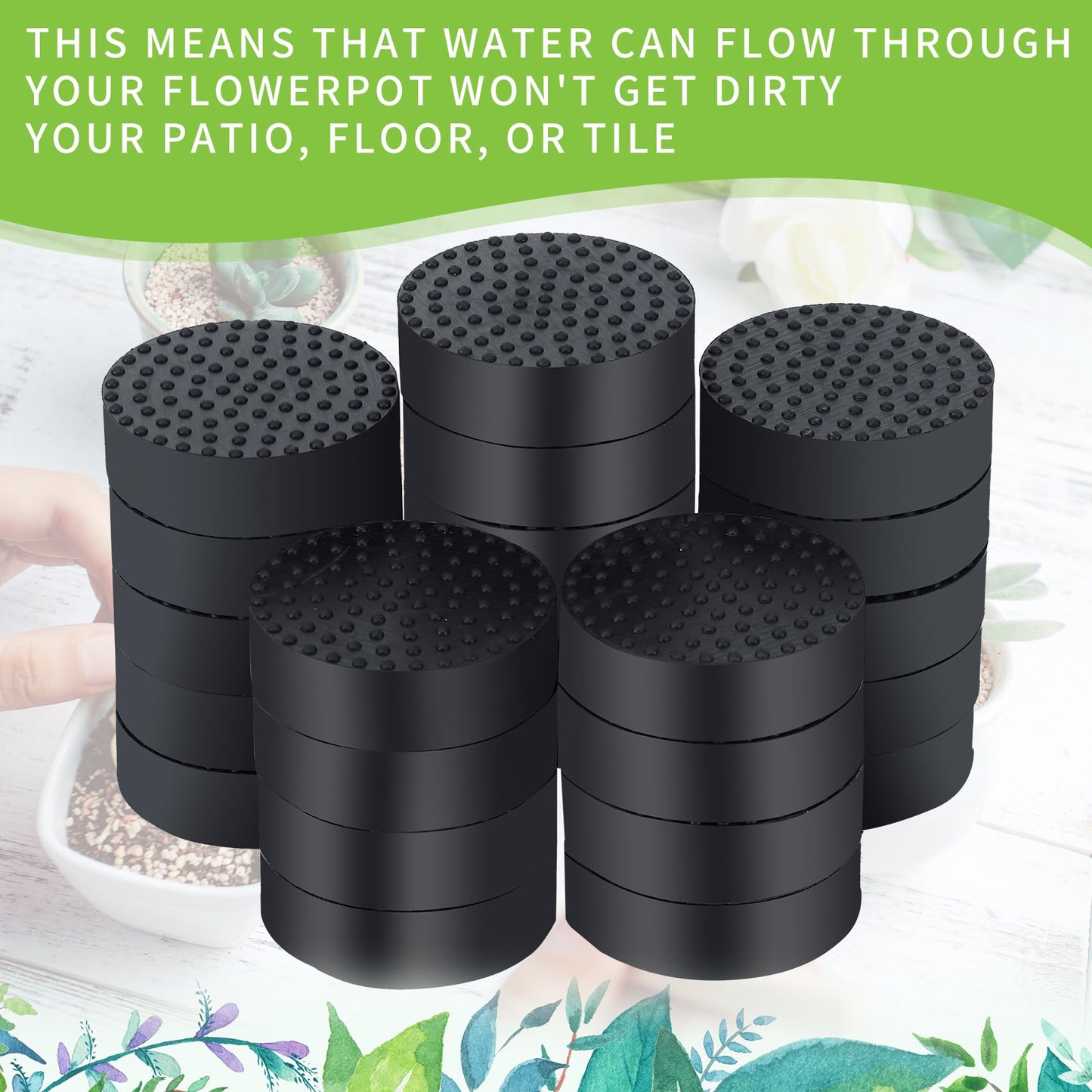 homekit Flower Pot Feet; 24 Pieces; Black; Rubber – Non-Slip Invisible Risers for Gardening Plants Indoor and Outdoor
