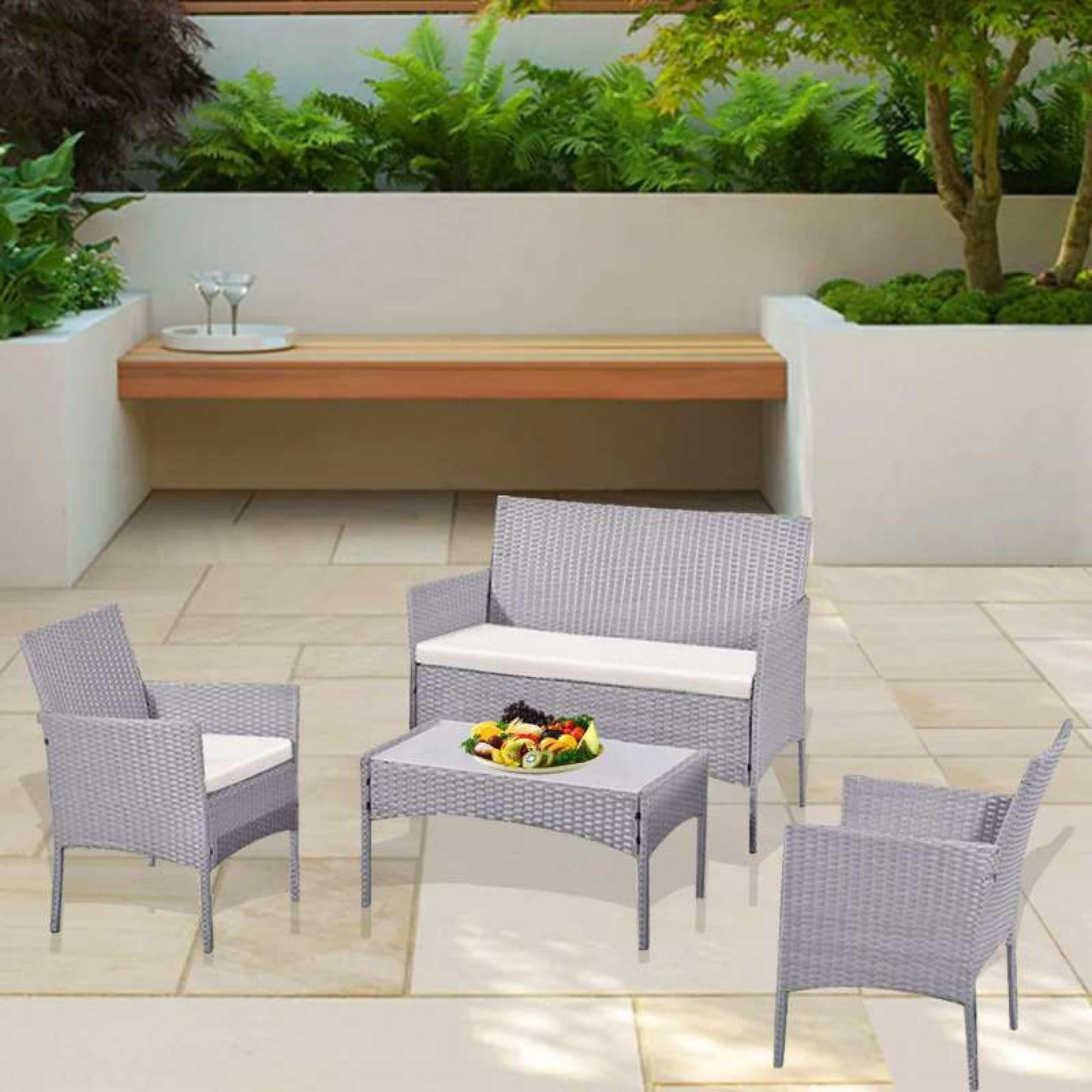Mega Deals 4 Piece Rattan Garden Furniture Set | Outdoor Furniture Set | Patio table and chairs garden table set | Ideal for Pool Side, Balcony, Garden, Outdoor and indoor (Grey) (4-PC-Rattan)