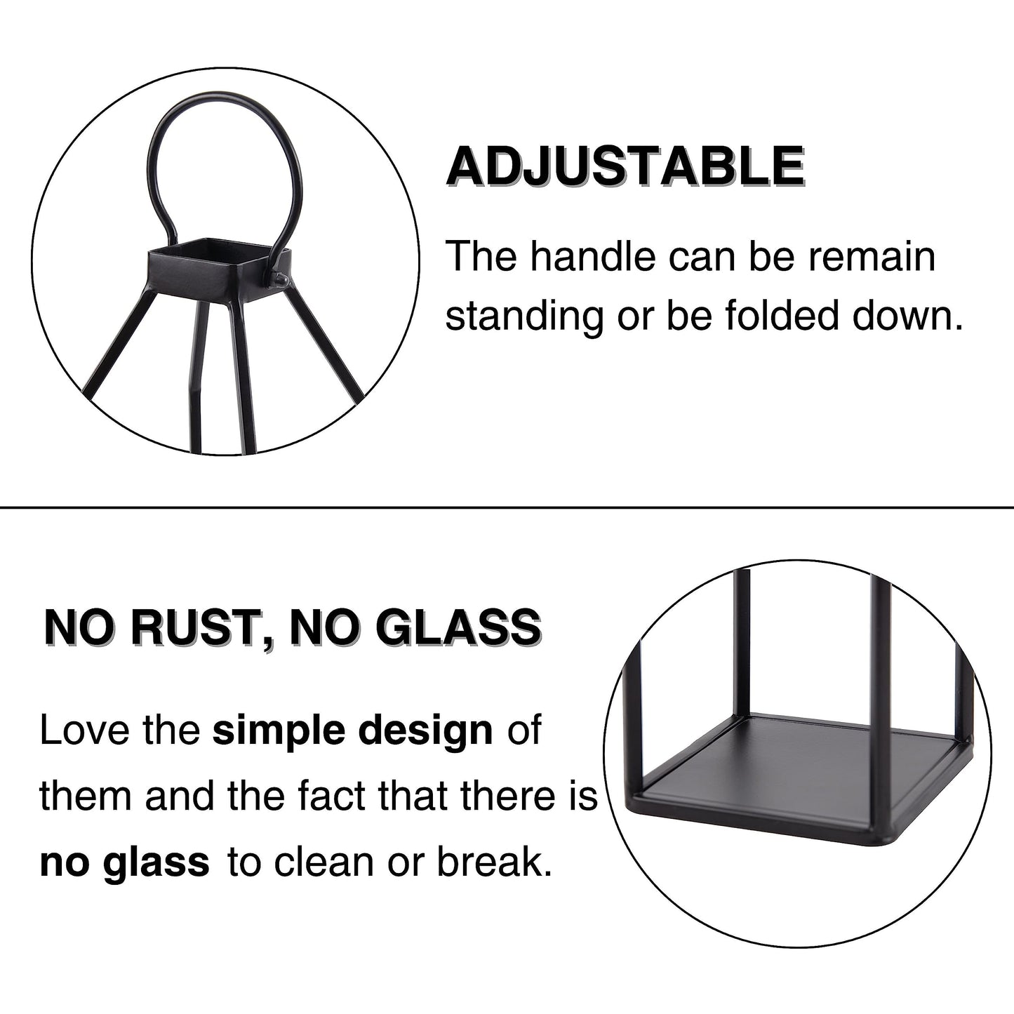 Perfnique Modern Farmhouse Lantern Decor, 15'' 13'' Set of 2 Black Metal Lanterns, 2 LED 6hr Timer Flickering Flameless Candles, Lanterns Decorative for Outdoor Decor, Home, Indoor, Patio (Black)