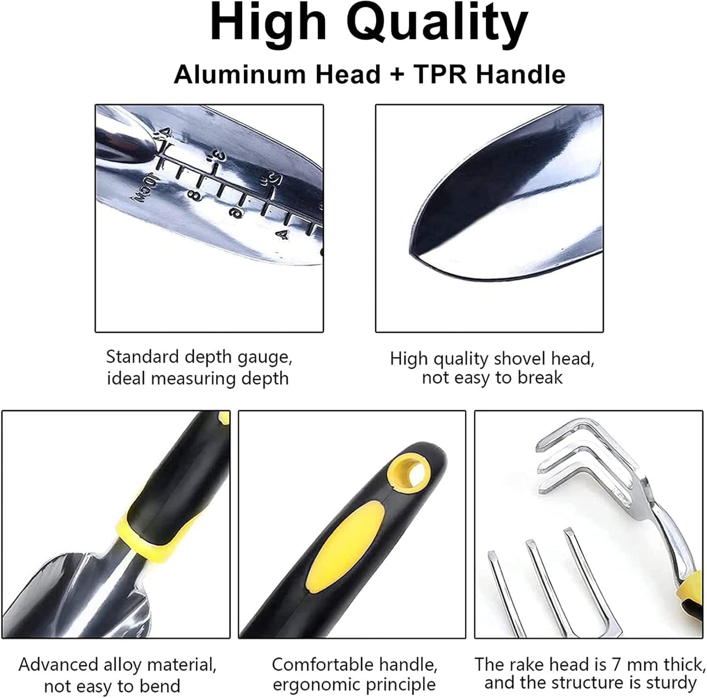 5 Piece Gardening Tools Set Including Trowel, Transplanted, Cultivator, Weedier, Weeding Fork, Garden Tools with Heavy Duty Cast-Aluminium Heads & Ergonomic Handles