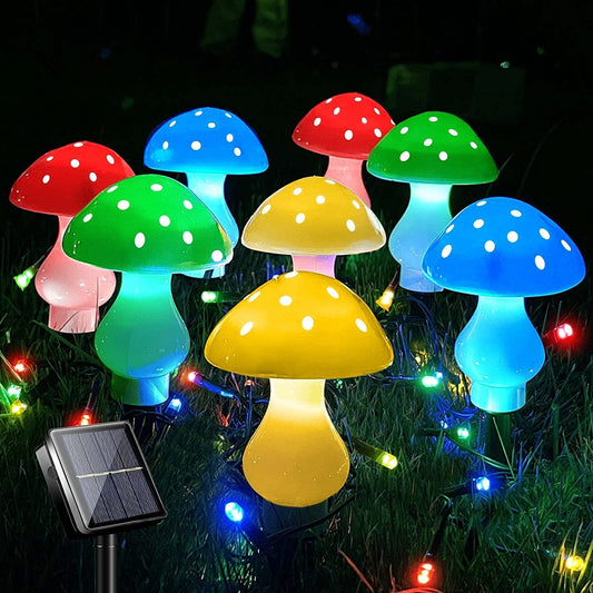 LiyuanQ Upgraded Outdoor Solar Garden Lights, 8 Pack 50 LED Mushroom Lights Modes 23ft Waterproof Powered Landscape Light Cute Fairy String for Yard Patio Outside Decor（Multicolor） (FS-DT222)