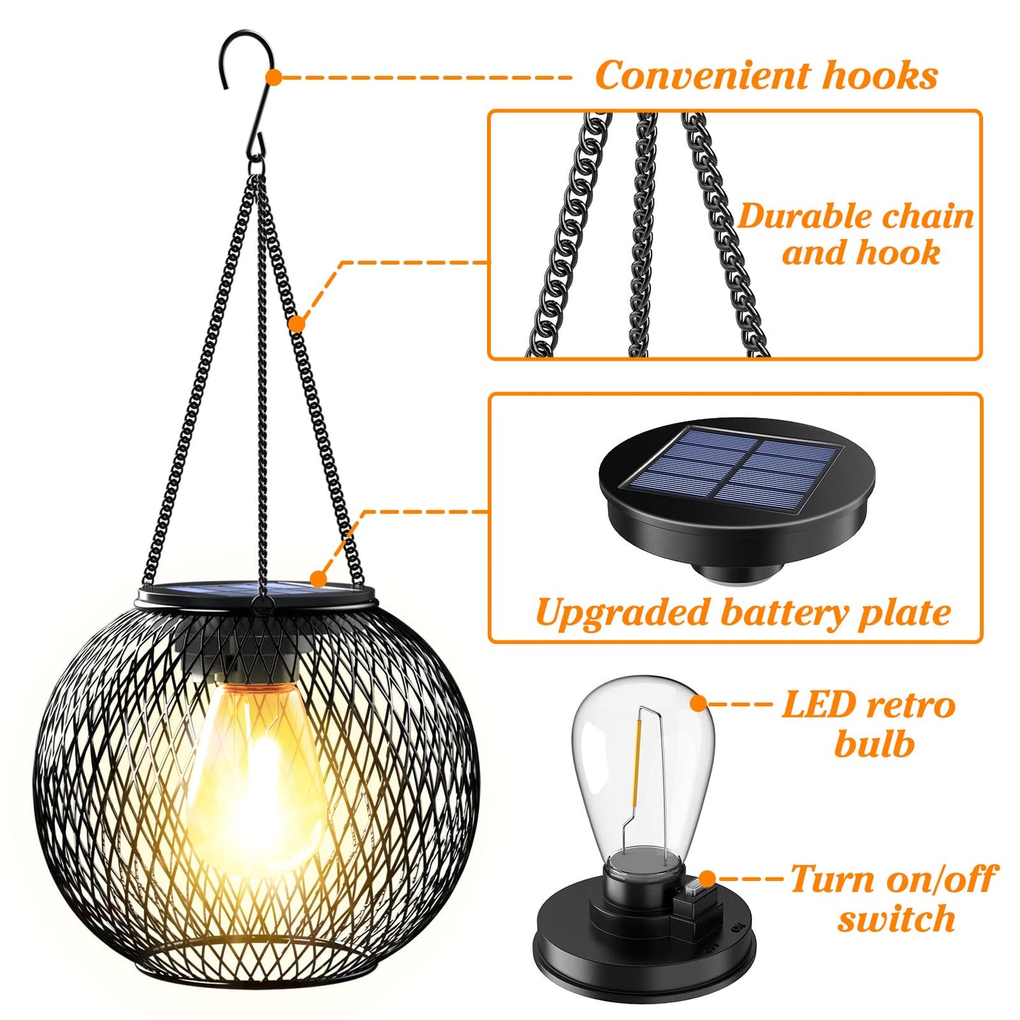KagoLing Solar Lanterns, 2 Pack Solar Lantern Outdoor Garden with IP65 Waterproof Hanging Solar Lights Auto On Off Metal Yard Art Garden Lights for Patio Lawn Table Fence Ornaments Warmwhite