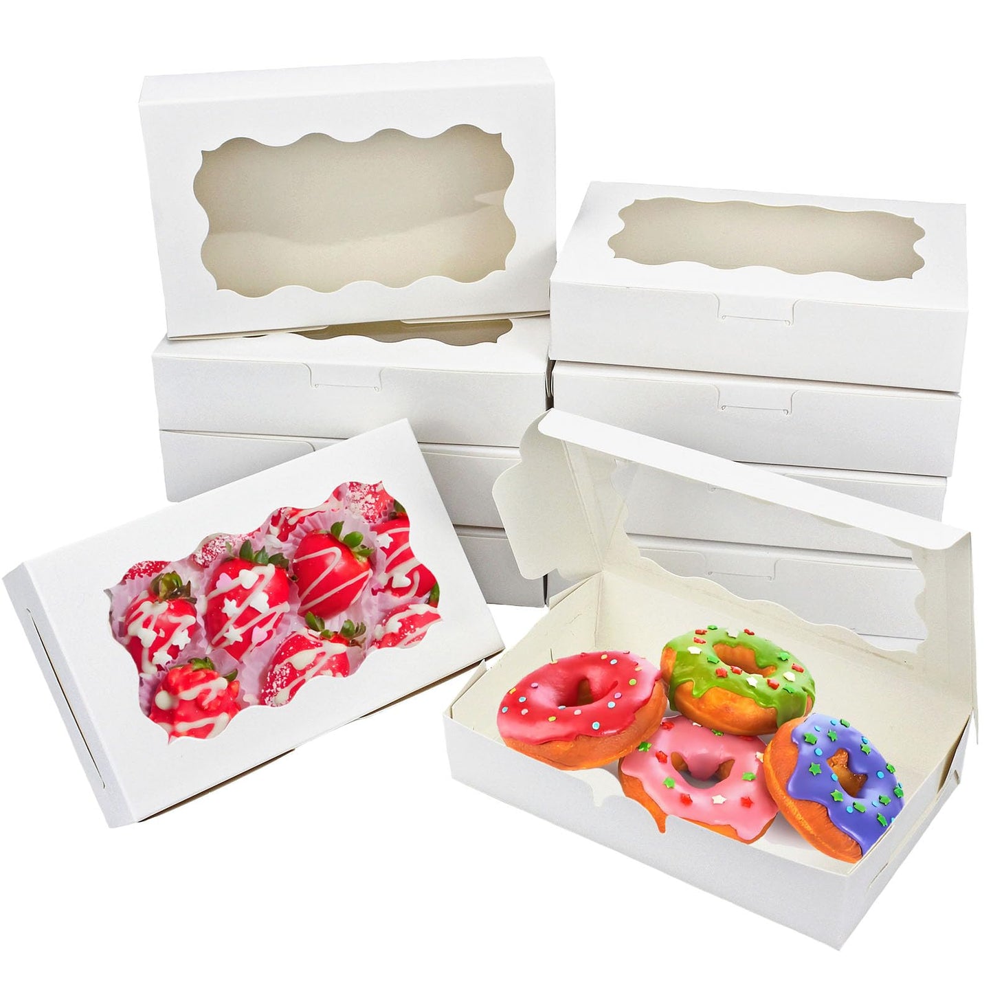 YankMooM 15Pack Cake Boxes with Window,21.5x13.5x5cm White Bakery Boxes with Display Cookie Packing Boxes for Cakes,Donuts,Muffins,Macaroon and Gift Packing