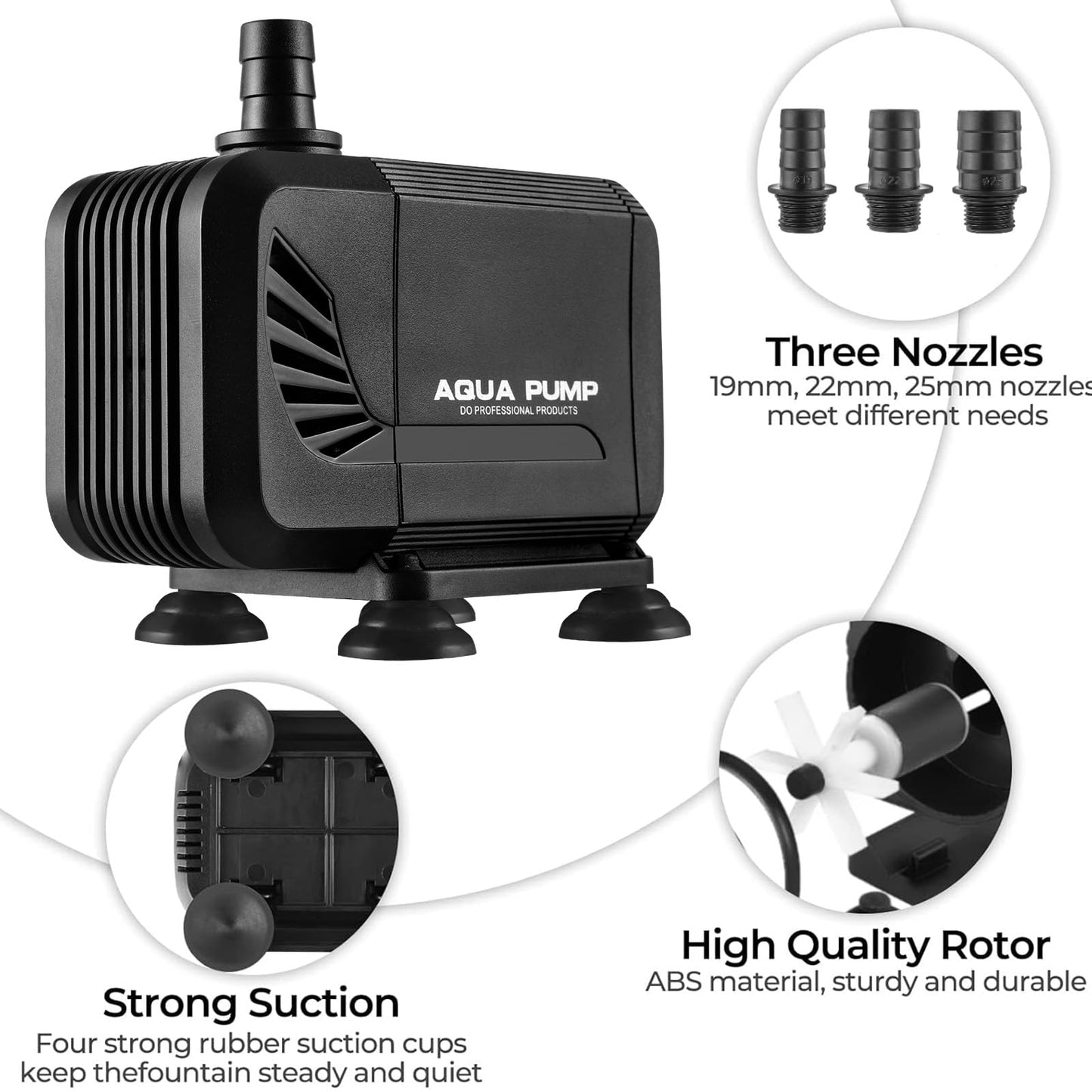 40W Aquarium Submersible Pump 3000 L/H - Ultra-Quiet with Filter and 3 Nozzles 19mm/22mm/25mm, Max Delivery Head 2.8m for Pond Fountain Aquarium Rock Garden