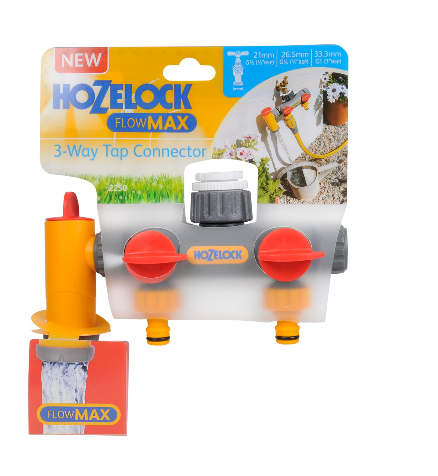 HOZELOCK - Multi-Tap Connector 2-Way : Ideal for Creating 2 Circuits on a Single Tap, With Independent Flow Valve for Each Outlet [2252 0000]