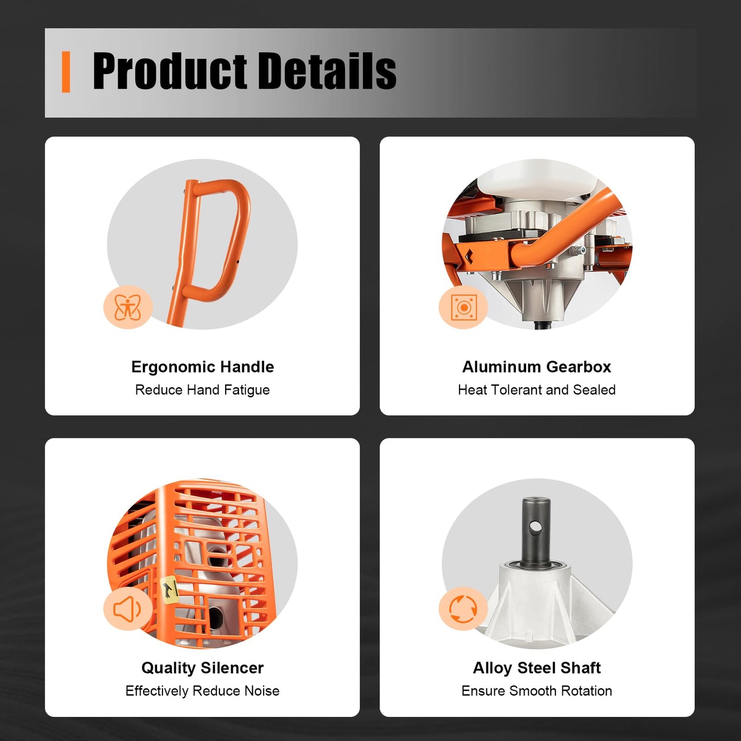 MEHOOSPVN 63cc 2-Stroke Petrol Earth Drill Fence Post Ground Hole Drill 3HP -11" Drill Bit Earth Auger Borer Ground Drill cart excavator w/1200ml fuel tank Garden Auger Hole Petrol Hole Digger Orange