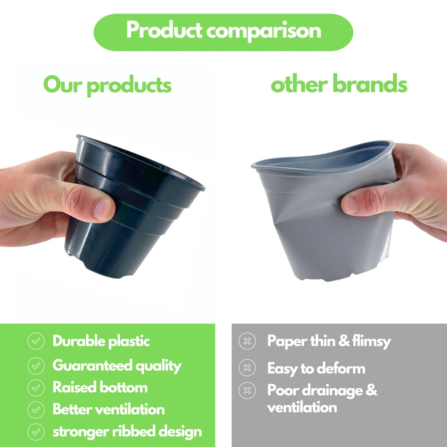 Happy Pots - 15cm Gloss Black - Pack of 10 Premium Plastic Plant Pots - Reusable Flower Pots for Indoor/Outdoor Home Décor Gardening - Round, Heavy Duty, UV Resistant, Recyclable - Made in UK