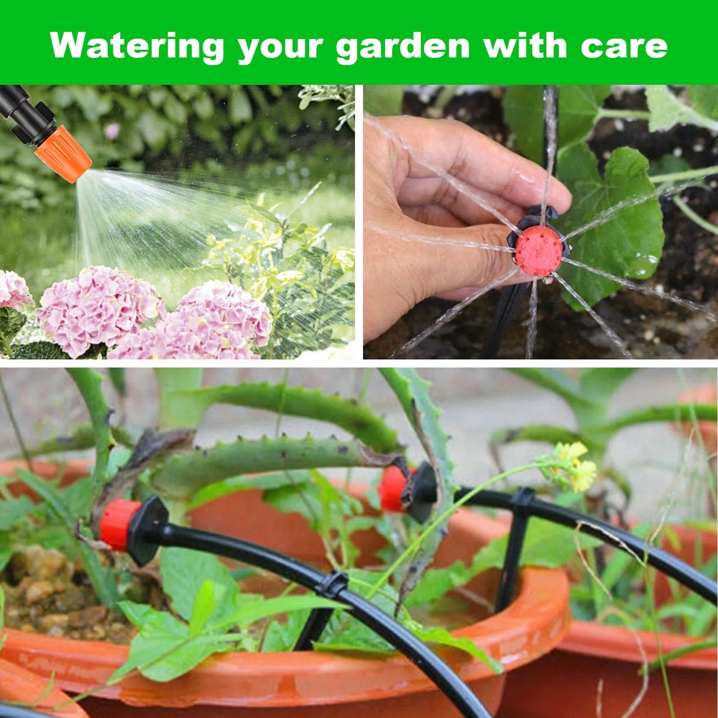 Garden Drip Irrigation Kit,164FT/50M Greenhouse Micro automatic Drip Irrigation system Kit with 1/4 inch 1/2 inch Blank Distribution Tubing Hose Adjustable Patio Misting Nozzle Emitters Sprinkler