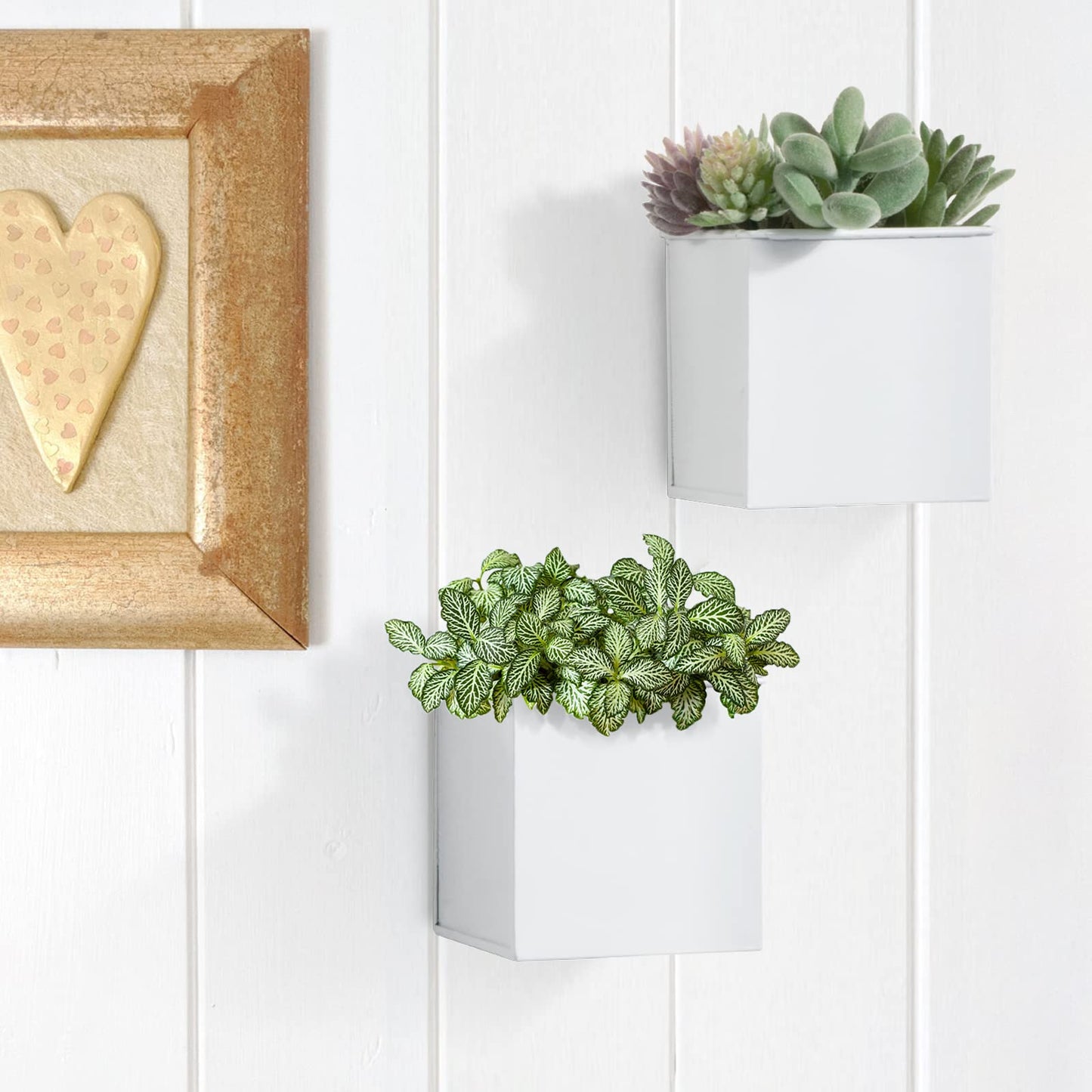 BOFUNX 3Pcs Wall Mounted Flower Pots, 3 Sizes Metal Wall Planter Hanging Flower Pots Wall Plant Container for Home Wall Decoration