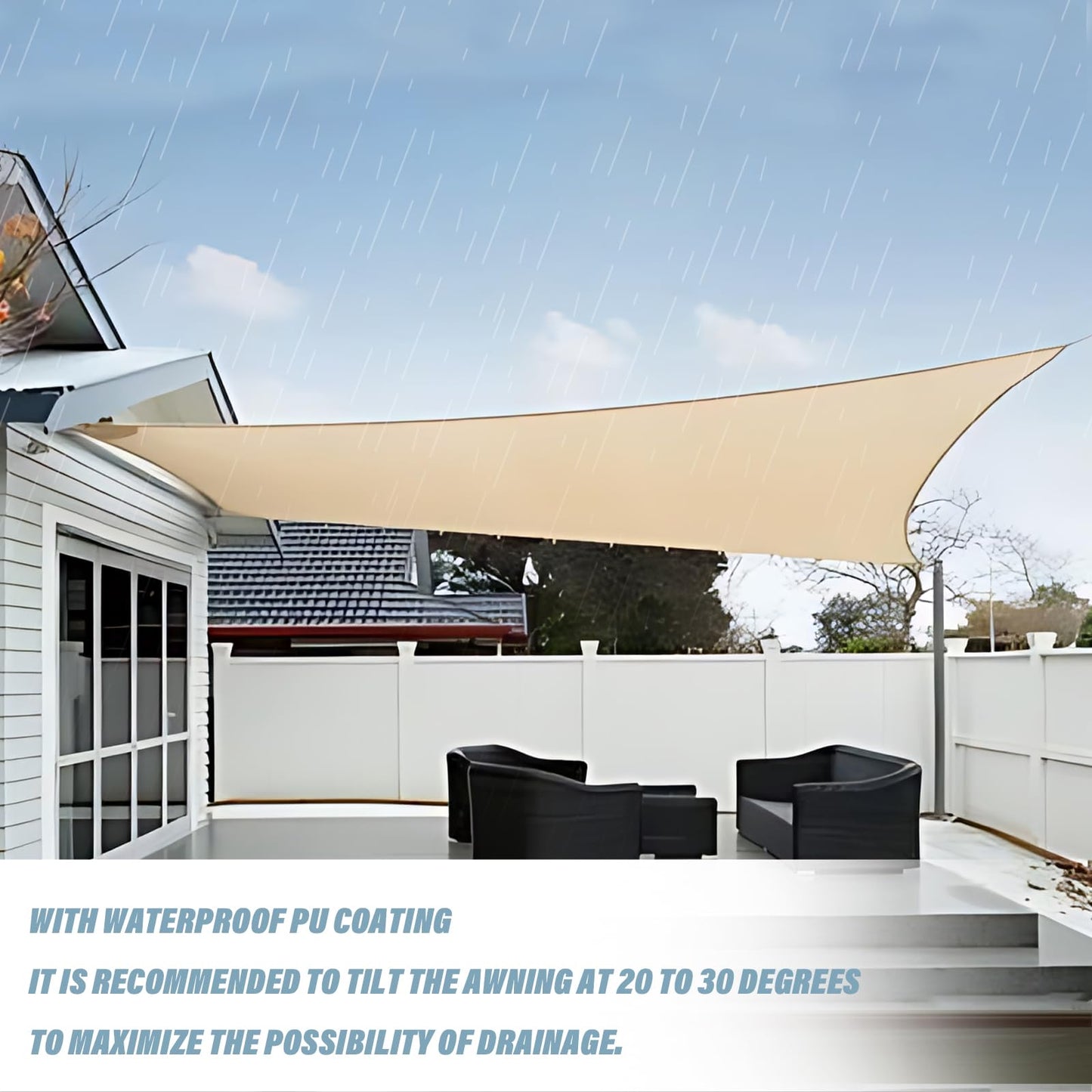 YedZen Rectangle Sun Shade Sail, 3x4m Off-White Waterproof Sunscreen with 304 Fixing Kit Awning Canopy, 420D Fabric 95% UV Block Sunscreen Awning Canopy with Free Rope for Outdoor Garden Patio Camping