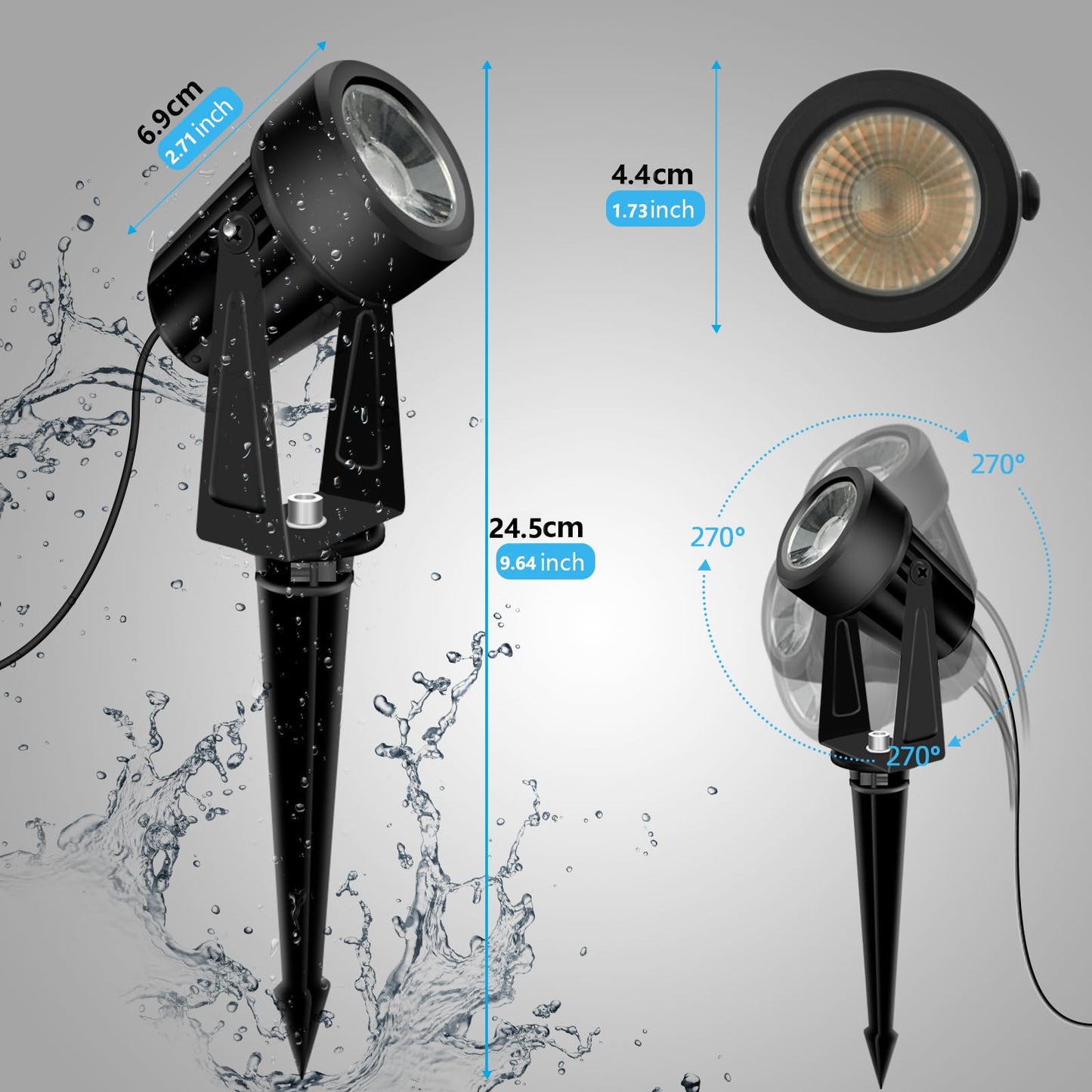 Svater Garden Spotlights Mains Powered, 46FT/14m 4-in-1 LED Landscape Lights Warm White 3000K 14V IP65 Waterproof Outdoor Garden Lights Pathway Lighting for Lawn Yard, Patio,Driveway,Party