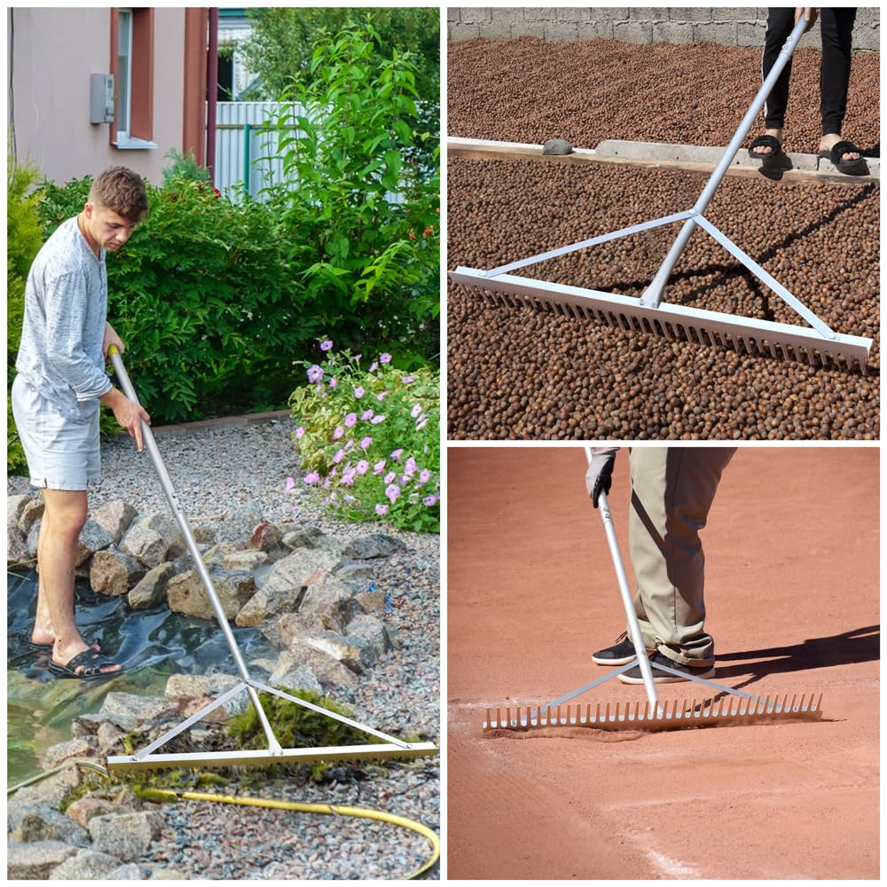 Byhagern Landscape Rake 36'', Aluminum Rake with Lightweight 69'' Handle, Landscaping Rakes Tool for Lawn Care, Lake and Beach