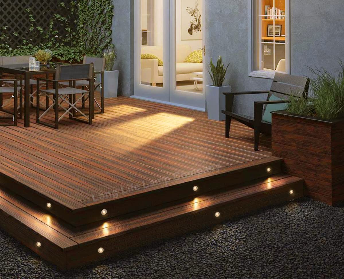 Long Life Lamp Company IP68 Outdoor LED Decking Lights 30mm Round Warm White 3000k 10 Kit DEC10WW