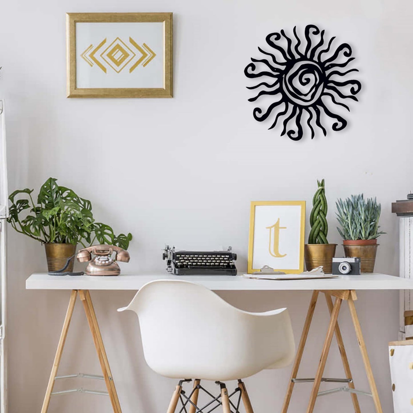 Huspox 40cm Wacky Sun Metal Wall Art Indoor Outdoor Decor - Black Rust Proof Wall Sculpture - Hanging Wall Art Ideal for Bedroom Garden Home Patio and Farmhouse