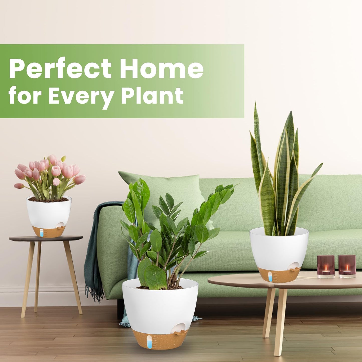 ZMTECH 25 cm Plant Pots with Drainage Holes Saucer Self Watering Planters with Watering Inlet Plastic Flower Pot for Indoor Outdoor Plants (Set of 2, White)