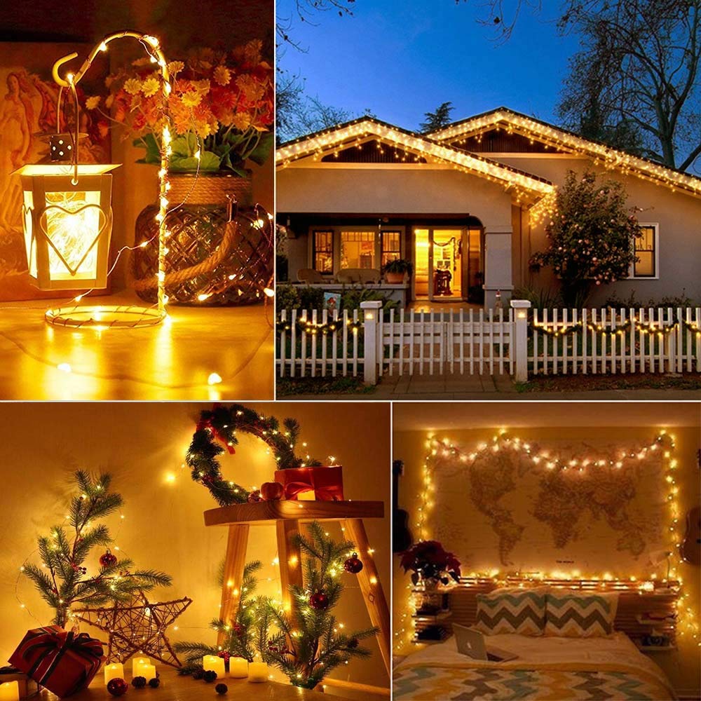 cshare Solar String Lights, 50 LEDs 2 Pack Powered Fairy Lights Outdoor 8 Modes 33 FT Solar Garden Lights,Waterproof for Yard,Pathway,Christmas Tree, Home, Wedding, Party Decorations(Warm White)