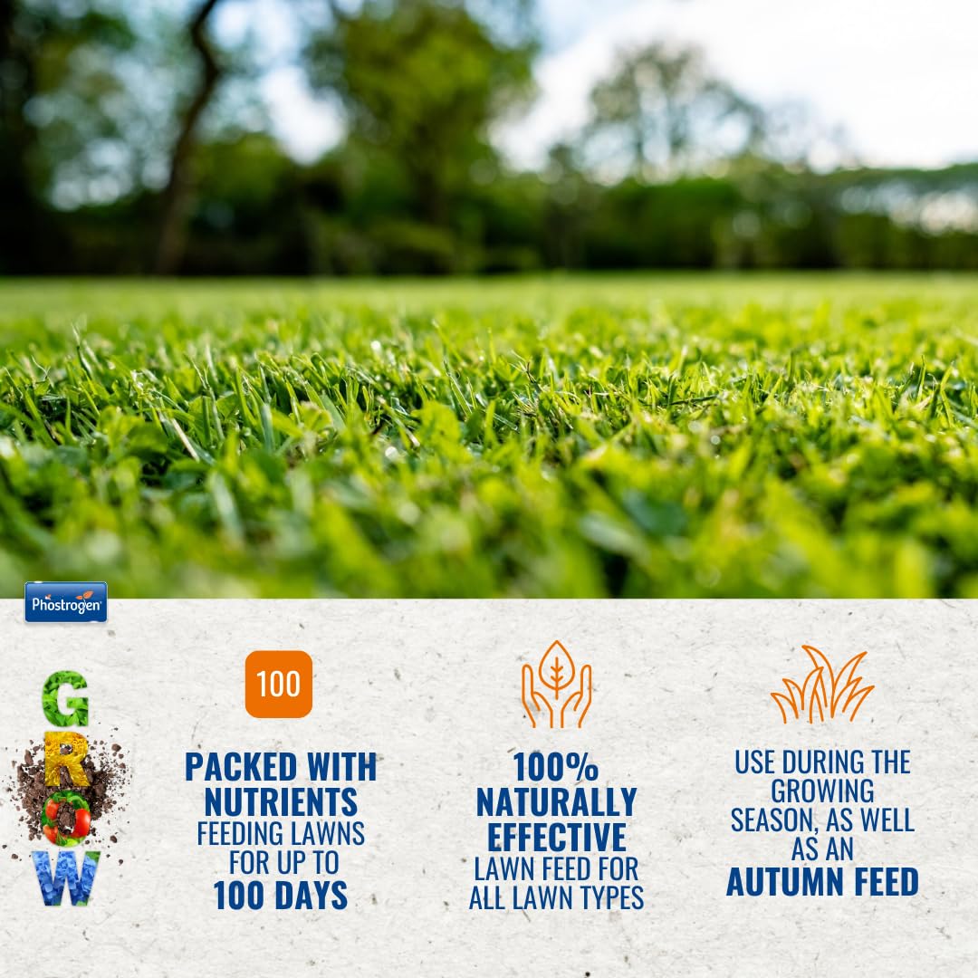 Phostrogen Organic Lawn Food, 3.5kg - Long Lasting Balanced Organic Lawn Feed - for a Thicker, Greener and More Durable Lawn - Growing Season and Autumn Feed - Lawn Nutrition - Garden Care