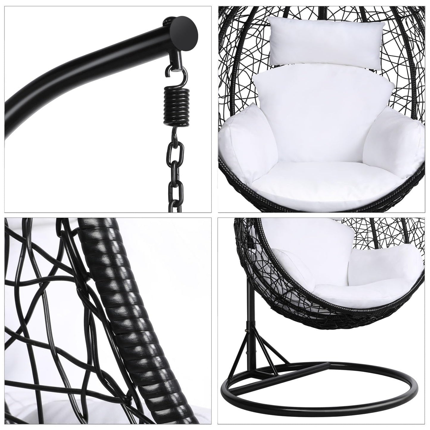 Yaheetech Rattan Swing Chair Garden Patio Hammock Chair Hanging Chair With Cushion Outdoor & Indoor Black