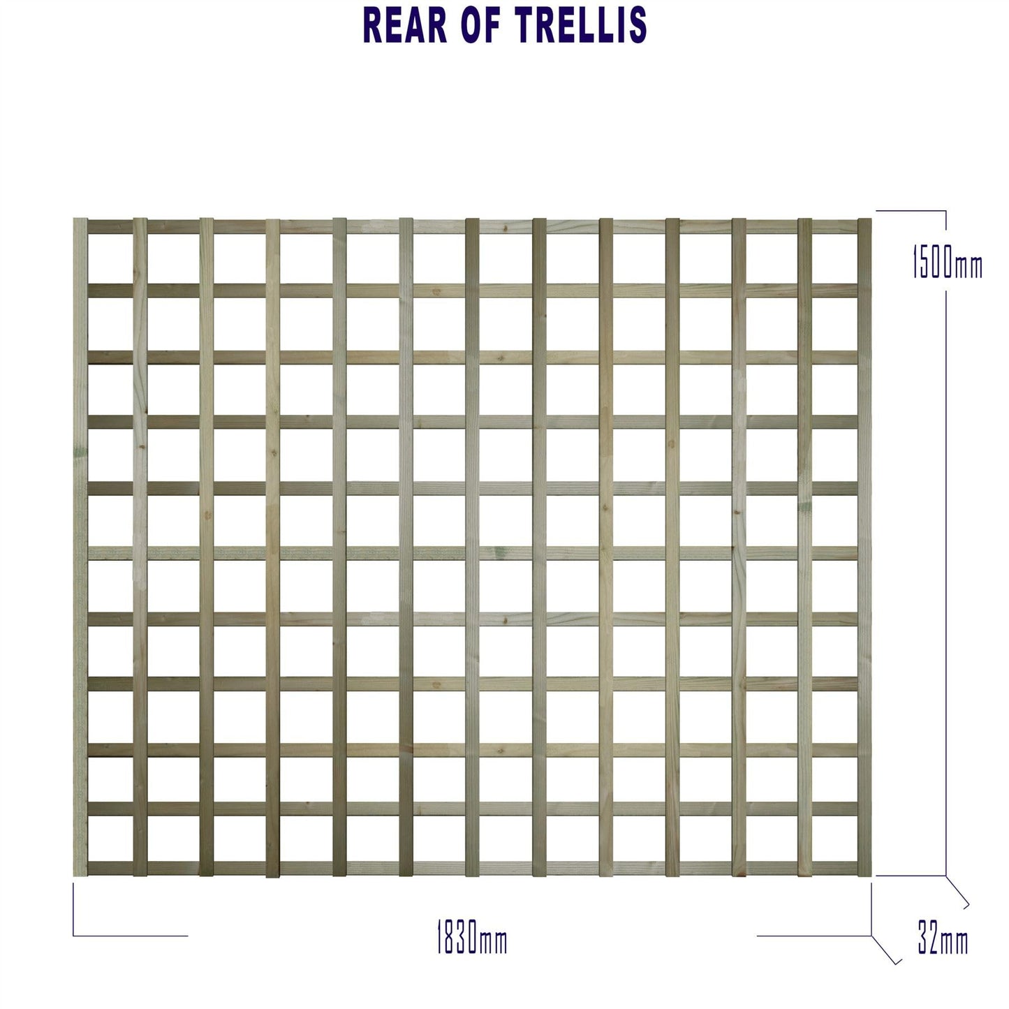 Width: 6ft (183cm) x Height: 5ft (150cm | 1500mm) Premier Flat Top Square Trellis Fence Topper Panel or Wall Climber Standard Design 120mm Square Holes for Added Privacy