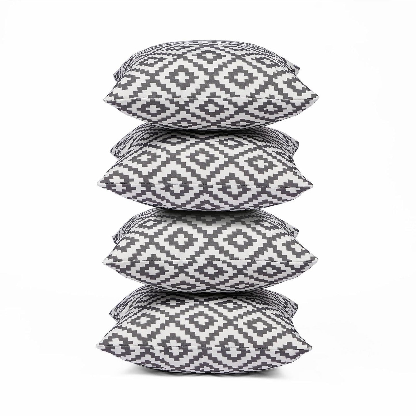 Brentfords Geometric Cushion Covers Filled, Decorative Outdoor Bench Cushion Insert Pads 45x45 Water Resistant Pack of 4, Grey