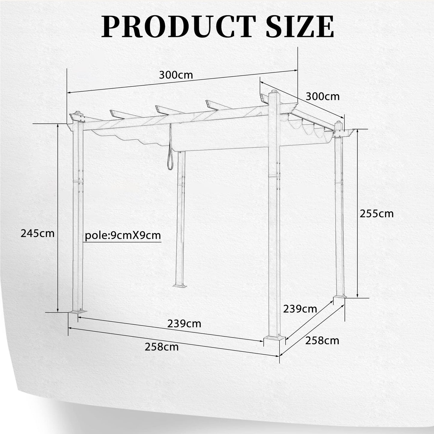 PURPLE LEAF 3 X 3 M Metal Pergola With Retractable Roof, Large Garden Pergola With Teak-Finish Powder-Coated Aluminum Fram for BBQ, Balcony, Outdoor and Patio, Grey