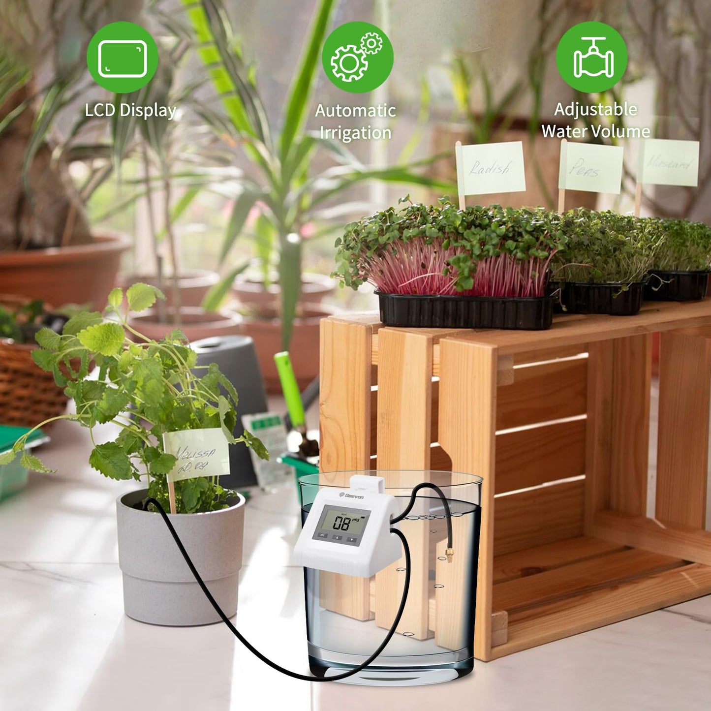 Geevon Automatic Watering System, Garden Watering System Automatic Plant Waterer Drip Irrigation System Plant Watering Devices Irrigation System Kit,White