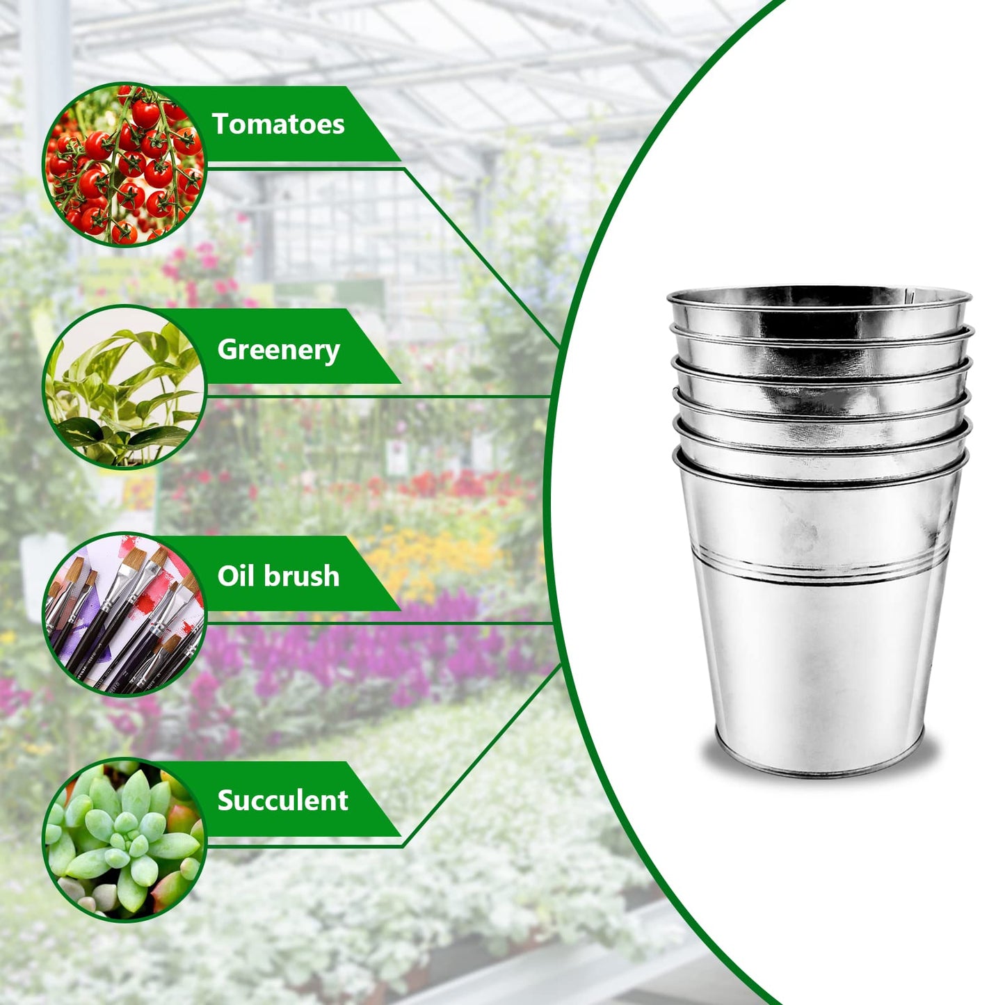 WAIZHIUA 12Pack Metal Plant Pots with Mini Tools, 12cm Depth Herb Pots, Galvanised Iron Garden Planters for Plants Herb Flowers Shrubs Indoor Outdoor DIY Use