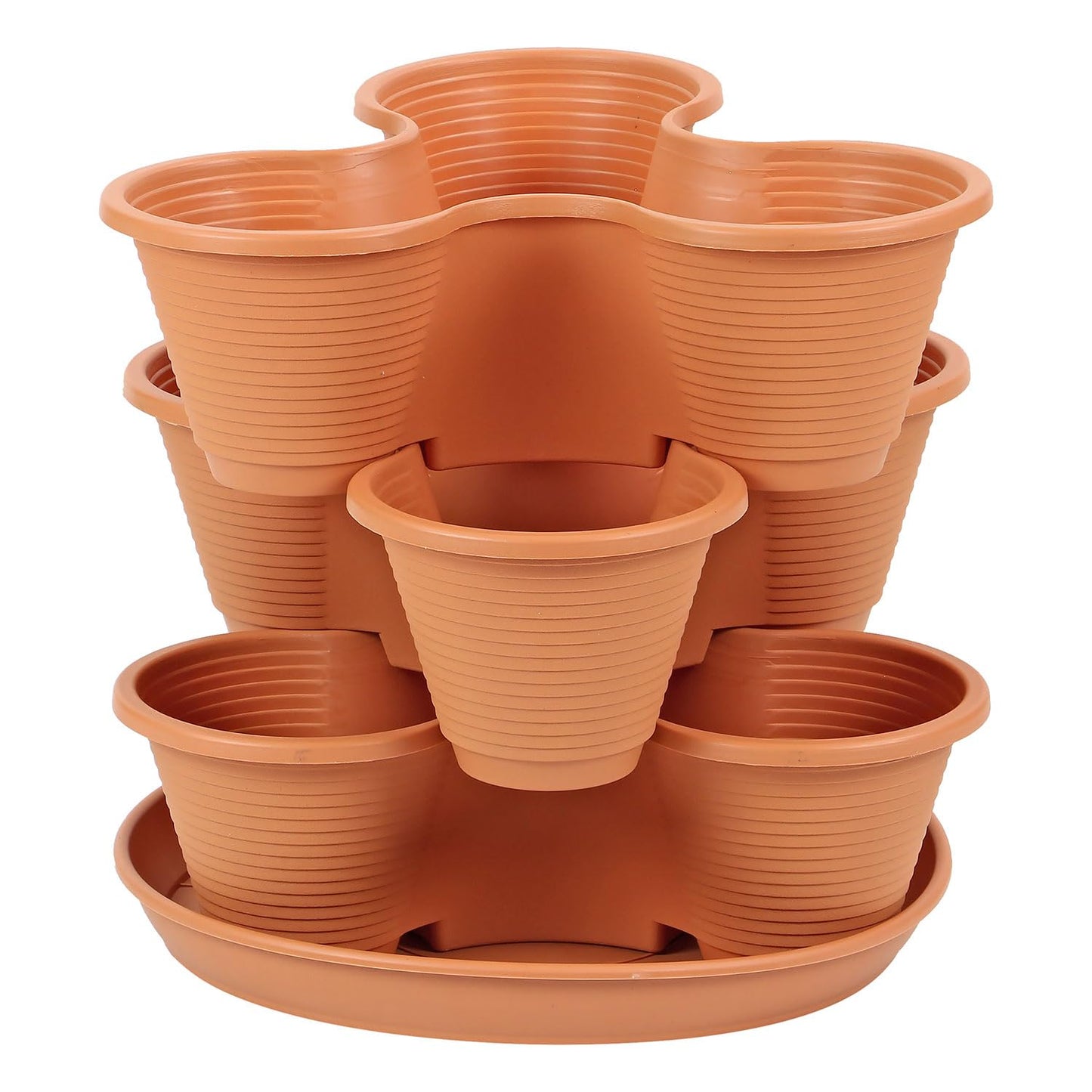 Taylor & Brown 3 Tier Stackable Strawberry, Herb, Flower, and Vegetable Planter - Vertical Growing Garden Tower Indoor/Outdoor Planters Tri-Pot (Terracotta)