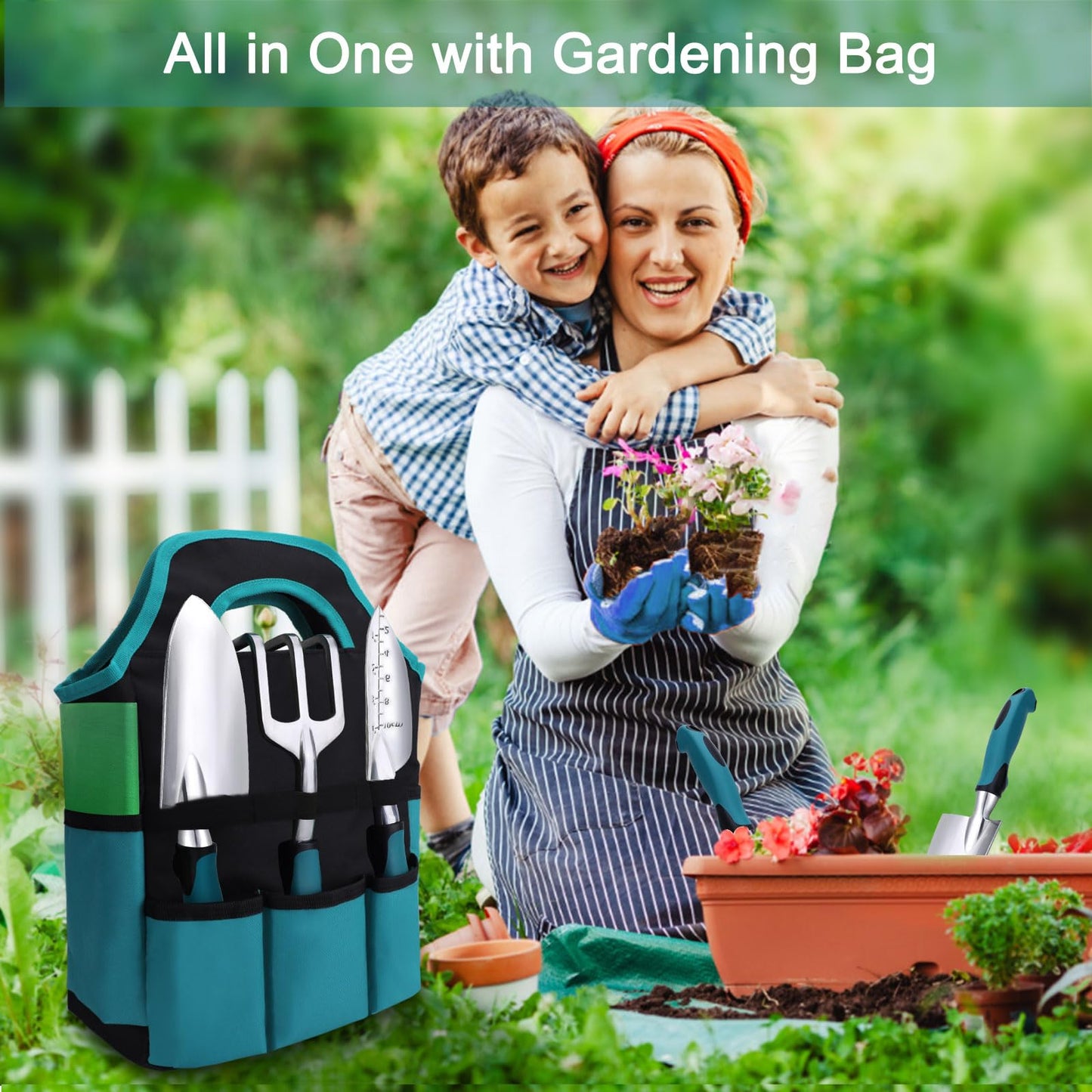Kynup Garden Tools Set, 7 Pieces Gardening Hand Tools, Rust-Proof Gift Set with Durable Storage Tote, Ergonomic Anti-slip Handle, Ideal Gardening Gifts for Women & Men