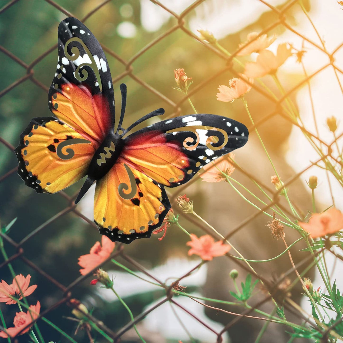 VEGCOO Large Metal Butterfly Garden Decorations Fence Decorations Outdoor Large Garden Ornaments Garden Wall Art for Outdoor Garden Fence Sheds Wall(Blue)