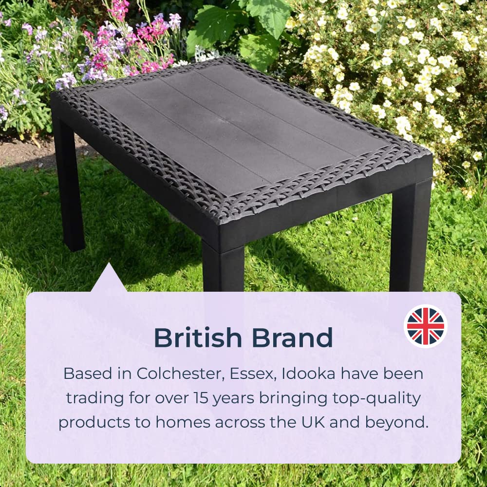 idooka Faux Small Rattan Side Table & Outdoor Coffee Table - Plastic Grey Garden Furniture Table Only with Wicker Effect, Perfect for the Balcony, Picnic, Backyard, and Patio, Easy Assembly