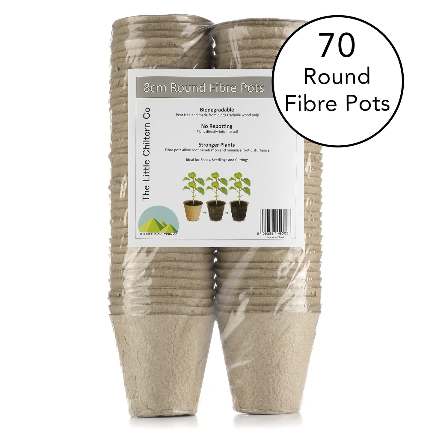 Little Chiltern Co 70 pack Biodegradable Organic Fibre Seedling Pots for Plant | Round Fiber Plant Pots for Outdoor Indoor Growing Plants | Seed Starter Nursery Plant Pots | Eco-Friendly Planting Pots