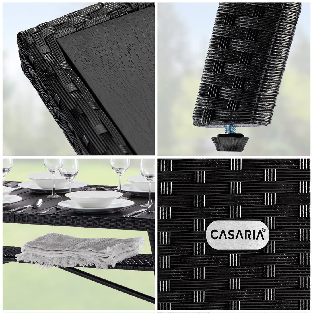 CASARIA® 8 Person XL Poly Rattan Garden Table with Shelf & WPC Top | 190 x 90 x 74cm | Weather Resistant | Outdoor Patio Dining Furniture | Lawn Patio Deck Balcony | Black