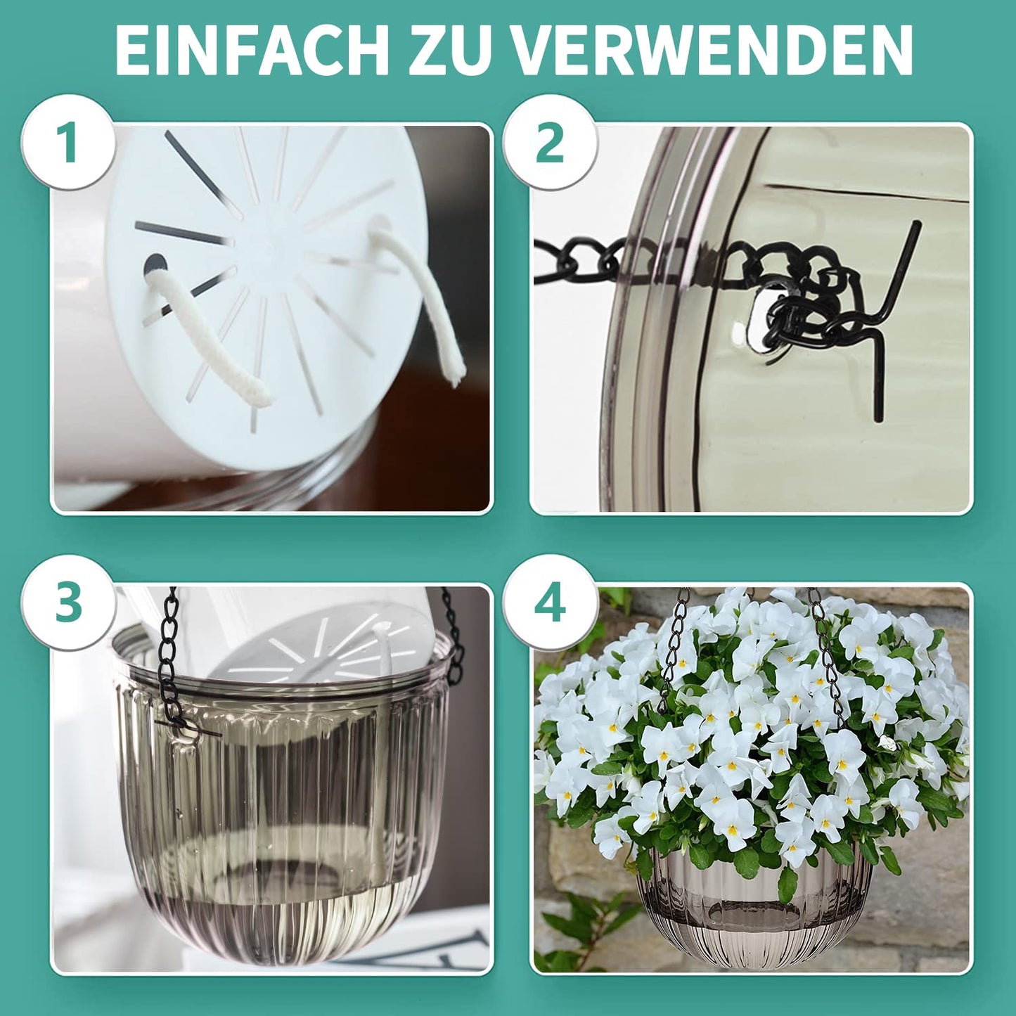 iDattel 6.5 Inch 2Pcs Self-watering hanging flower pot plants,Indoor hanging flower pots with 3Hooks drainage holes for indoor outdoor ceilings balconies wall decoration（Gray）