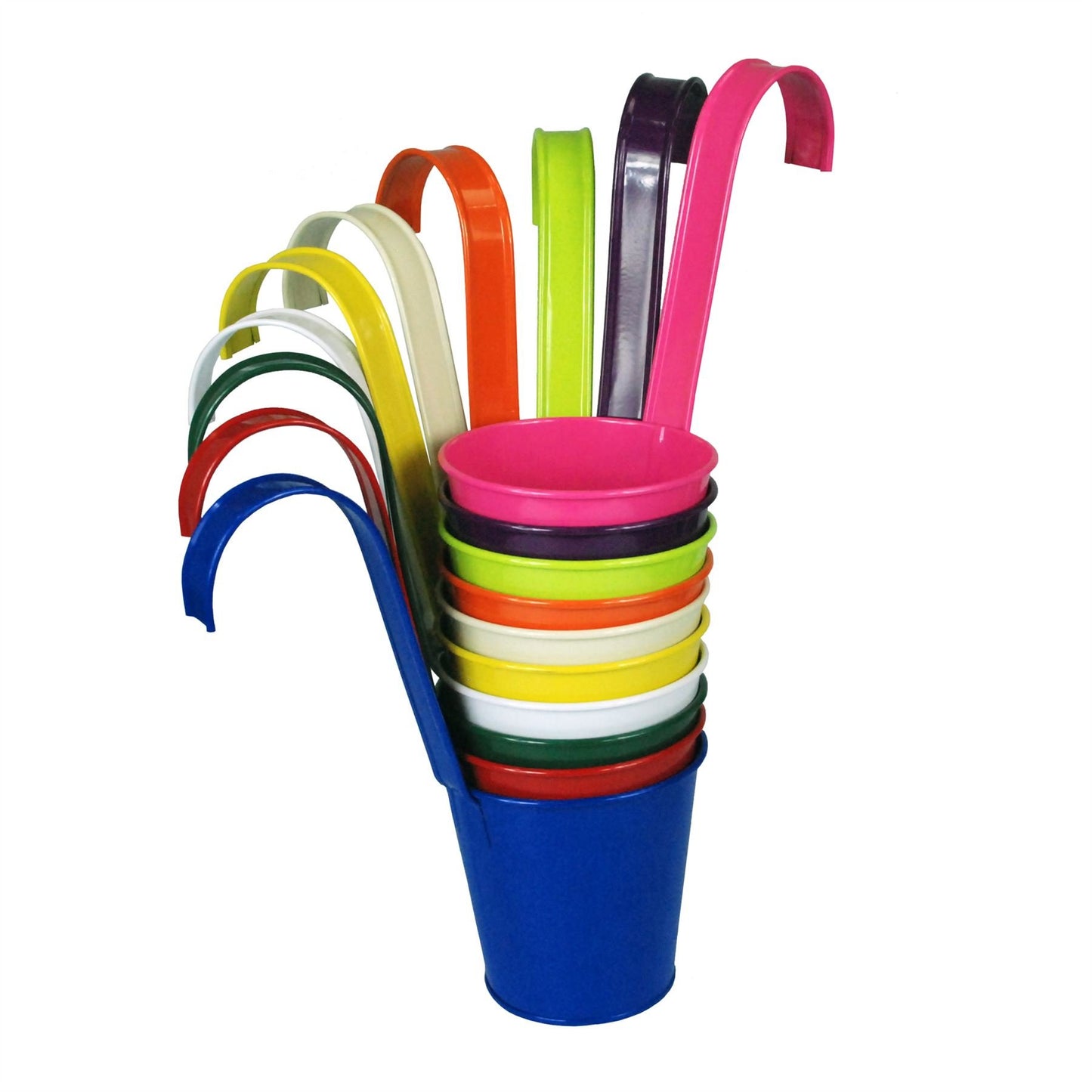 simpa 10 x Bright Colourful Metal Balcony Plant Flower Pot Hanging Vase Set of 10 Bright Colours Extra Thick Durable Steel Design Home Garden Décor