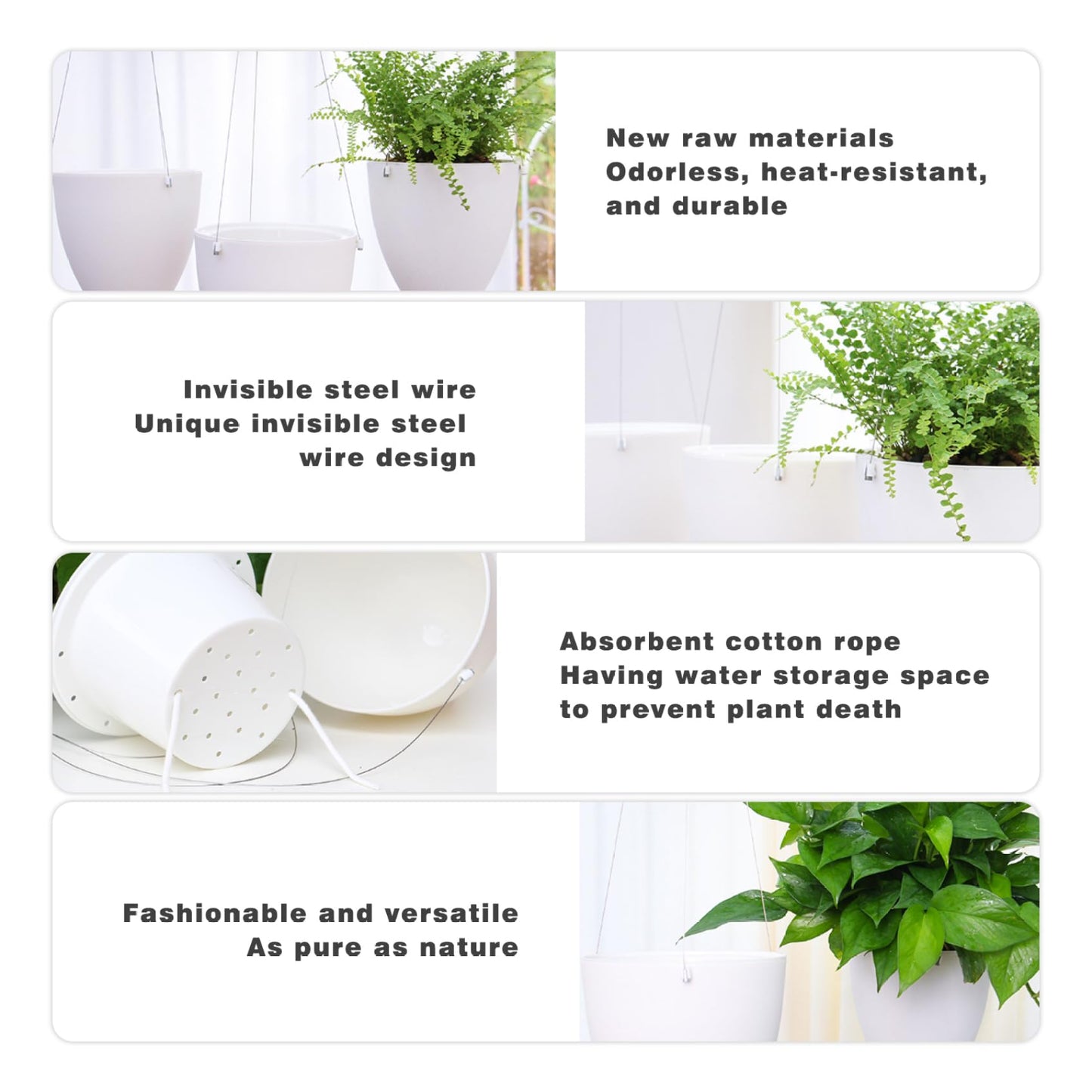 Wedhapy Hanging Plant Hanging Pots Indoor 2PCS Self Watering Hanging Planter Removable Hanging Flower Pot with Reservior and Absorbent Cotton Rope Hanging Basket