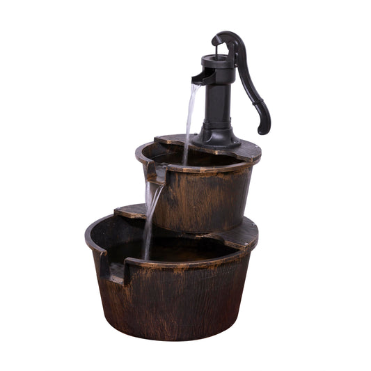 Alpine Corporation 69 cm Tall 2-Tier Barrel and Pump Waterfall Fountain, Bronze Finish